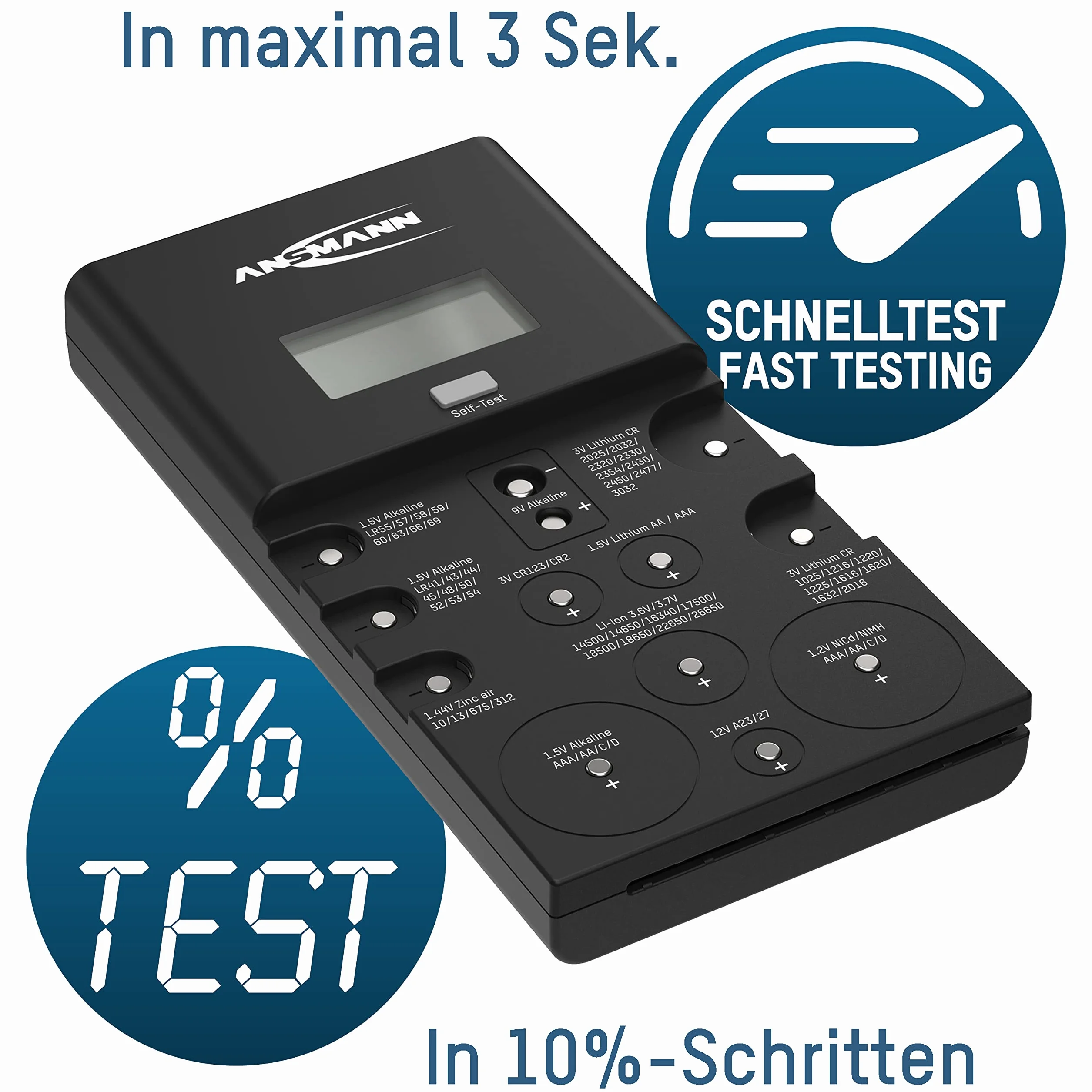 ANSMANN Tester baterii do baterii guzikowych, baterii litowych, cyfrowych, testerów, mierników uniwersalnych
