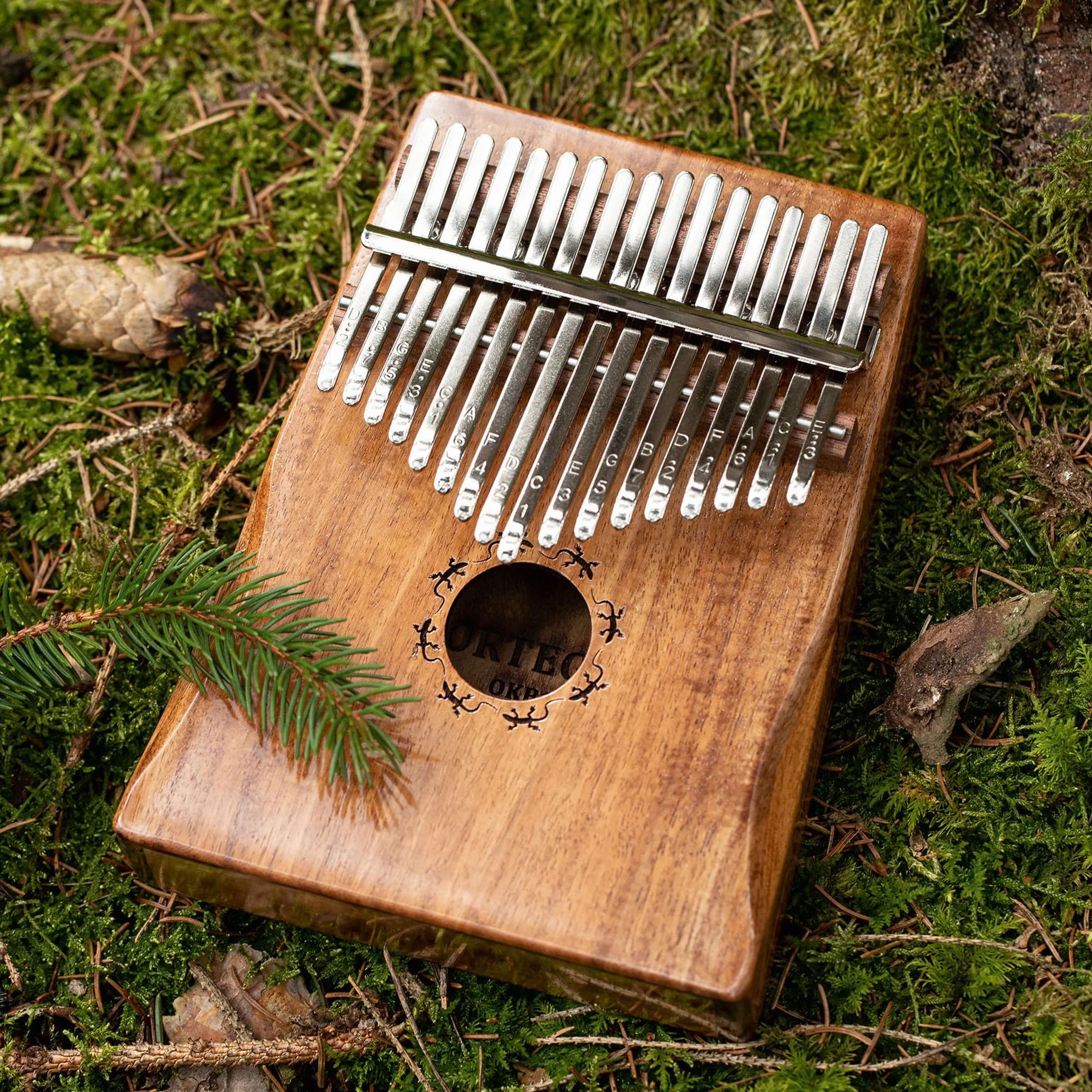 Ortega Kalimba C-Dur 17 kluczy akustyczny fortepian na kciuk seria Lizard z etui Deluxe