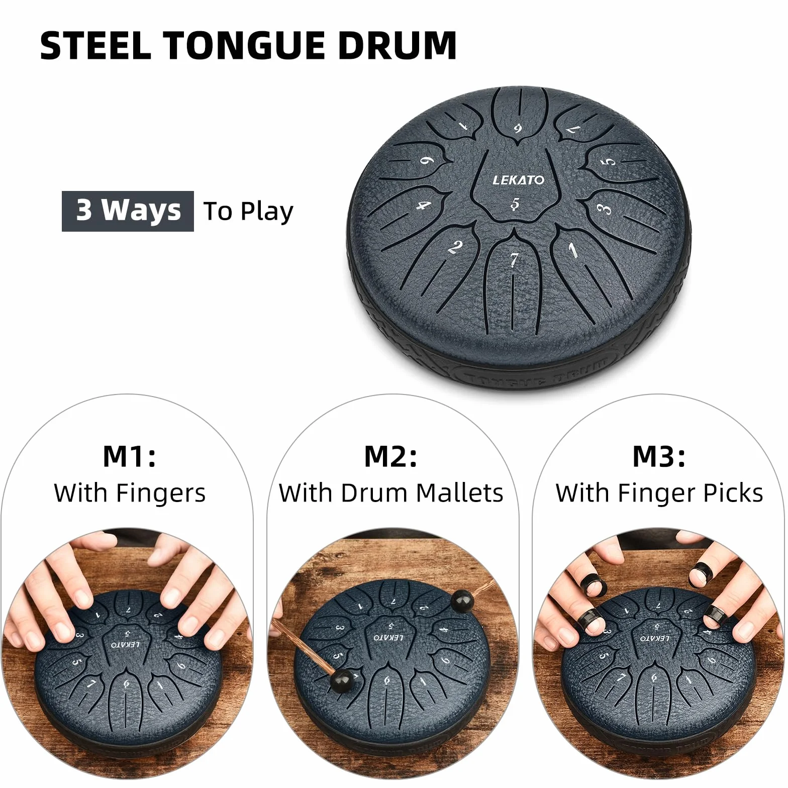 LEKATO Steel Tongue Drum 15 cm 11 dźwięków D Handpan z torbą do medytacji jogi