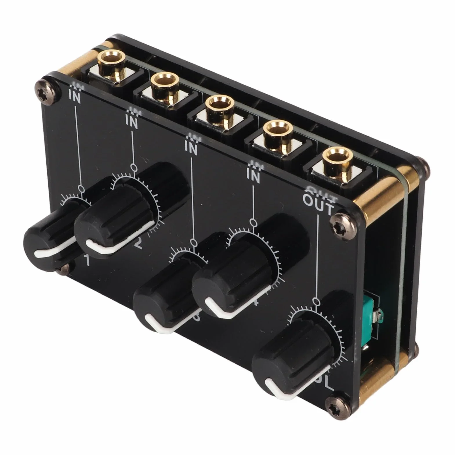 Pasywny Mikser Dźwięku Dźwięk Dwukanałowy, Mini Mikser Audio, Wejście 4 w 1 Wyjściu, Ultra Niski Poziom Hałasu Przenośny Mikser Dźwięku Stereo do Telefonu PC Kluby Bary