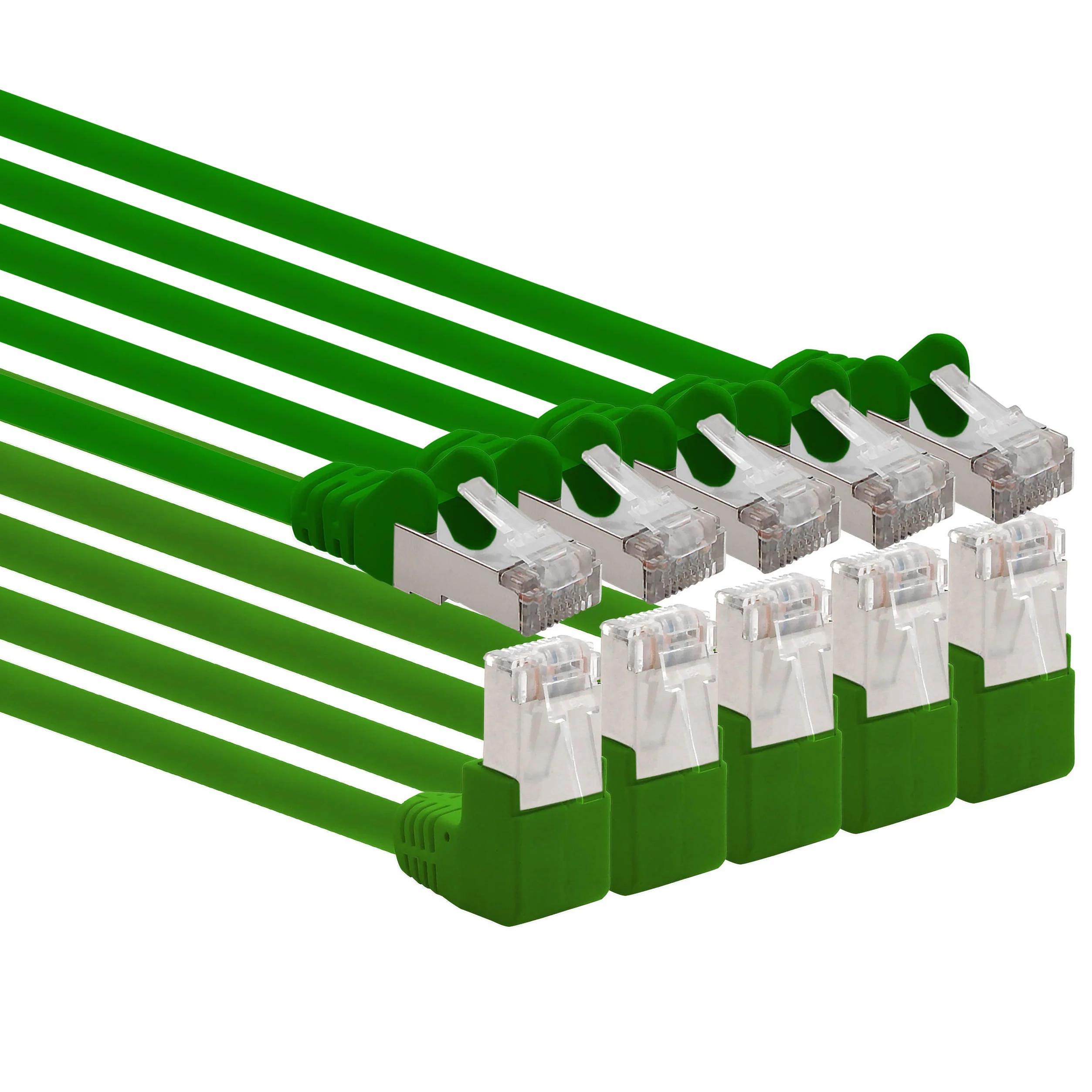 1aTTack.de 366140 Kabel sieciowy Cat.6 kątowy 90 stopni 0,5m - zielony - 5 sztuk - Kabel krosowy Cat6 (SFTP PIMF) 1000Mbit/s Złącze Rj 45-5 x 0,5m metrów zielony
