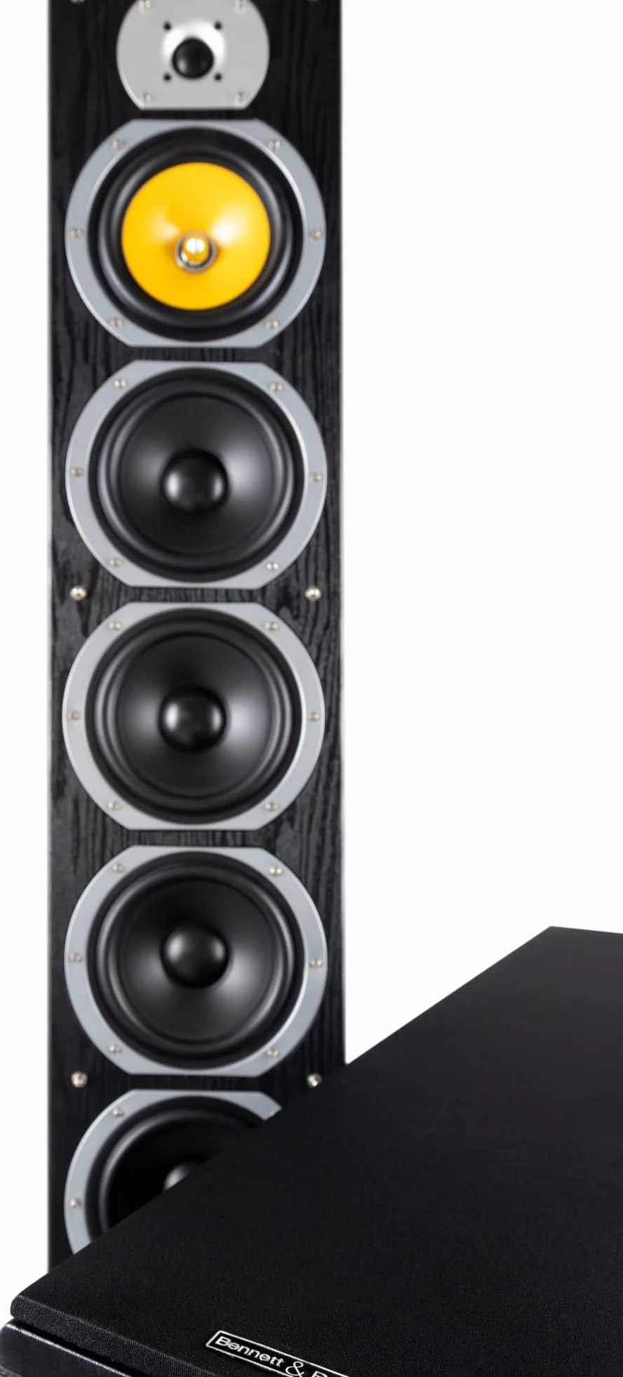 Bennett & Ross Exosphere 3-drożne głośniki podłogowe HiFi para (200 W RMS, 6,5" subwoofer, 6,5" głośnik basowy, 3x 6,5" średniotonowy, głośnik wysokotonowy 1", konstrukcja bass reflex, wygląd słojów
