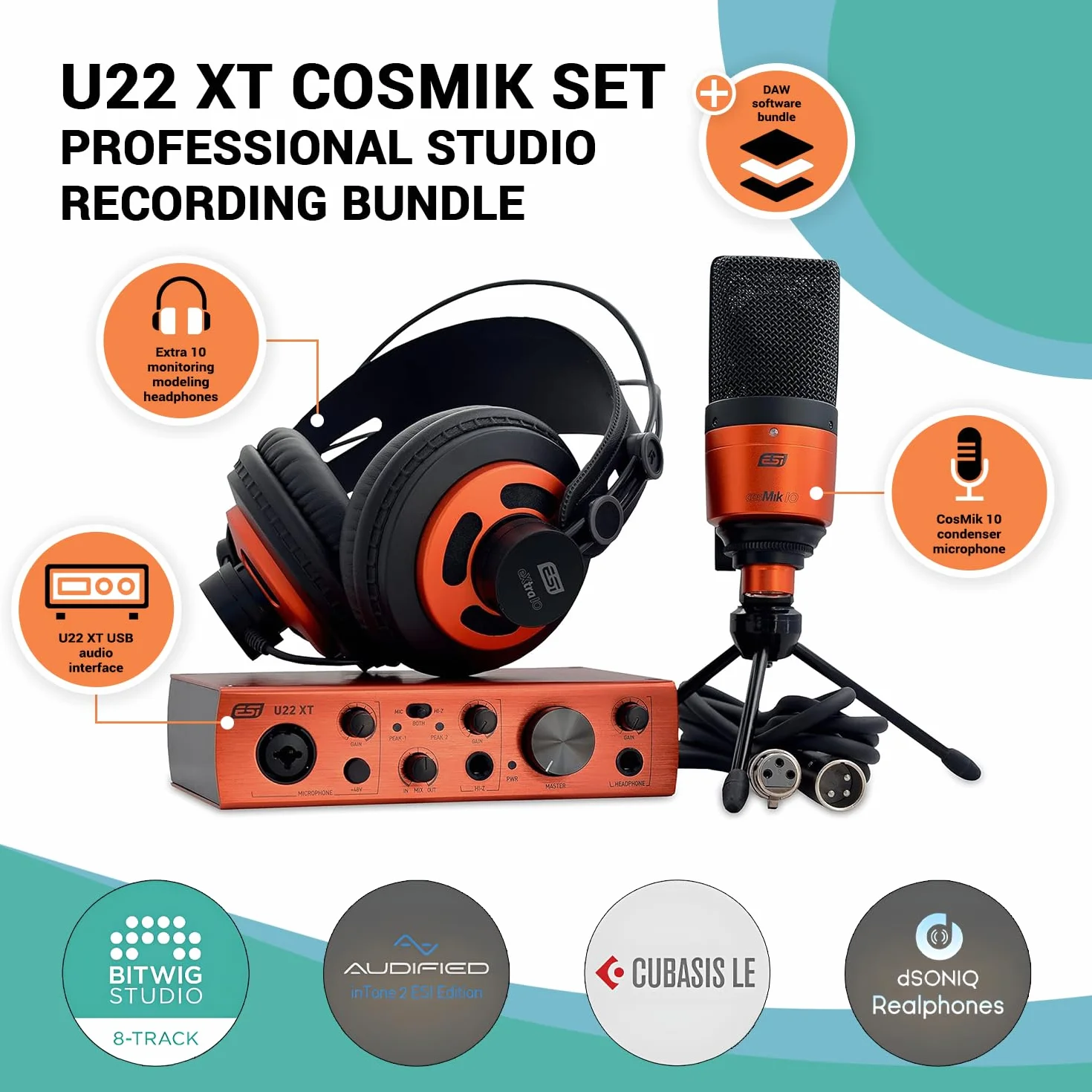 ESI U22 XT cosMik Set Professional Studio Recording Bundle