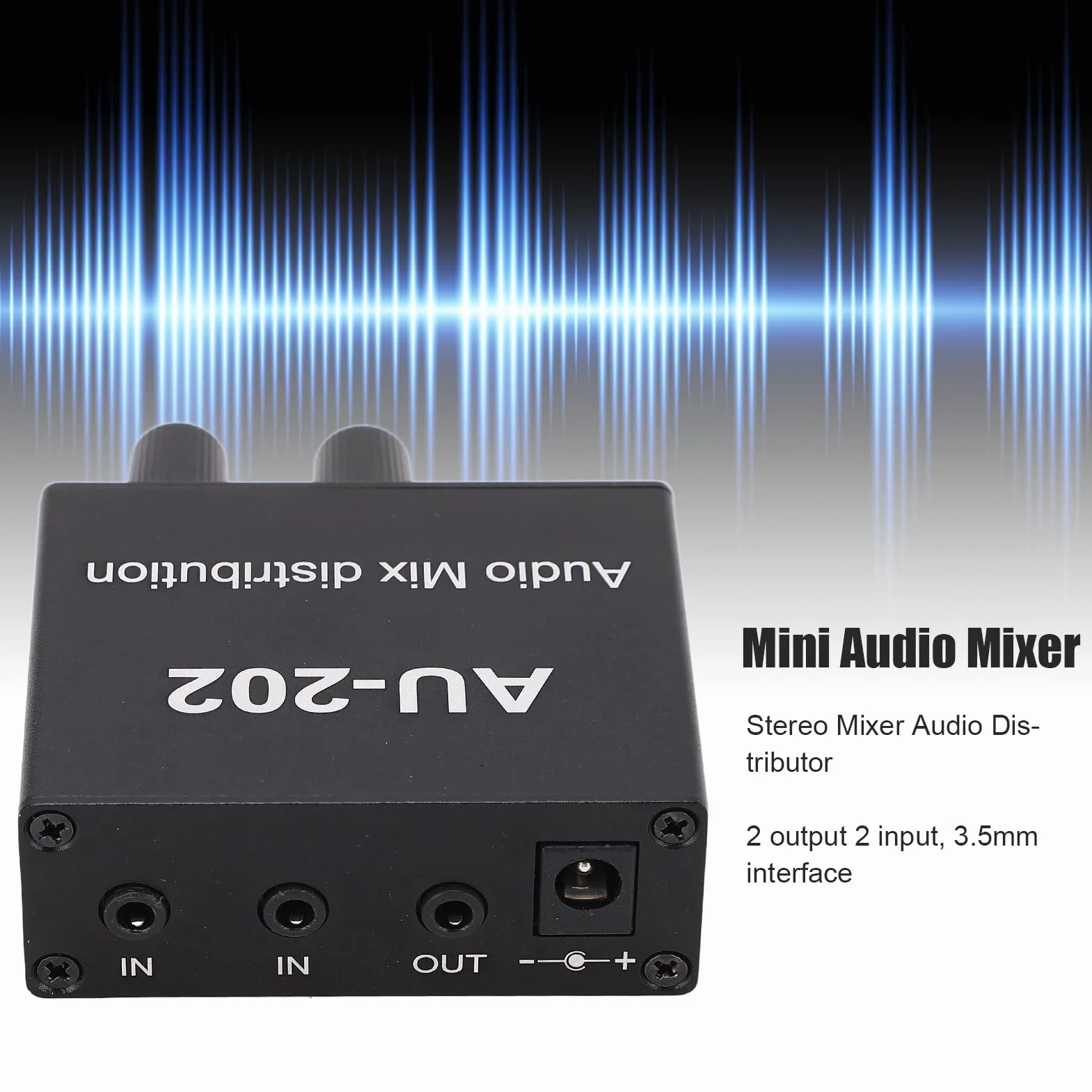 Mini Mikser do Dystrybucji Dźwięku z Zasilaczem, 100-240 V 2 Wejścia 2 Wyjścia Stereo Lupa Dystrybutor Akcesoria Audio