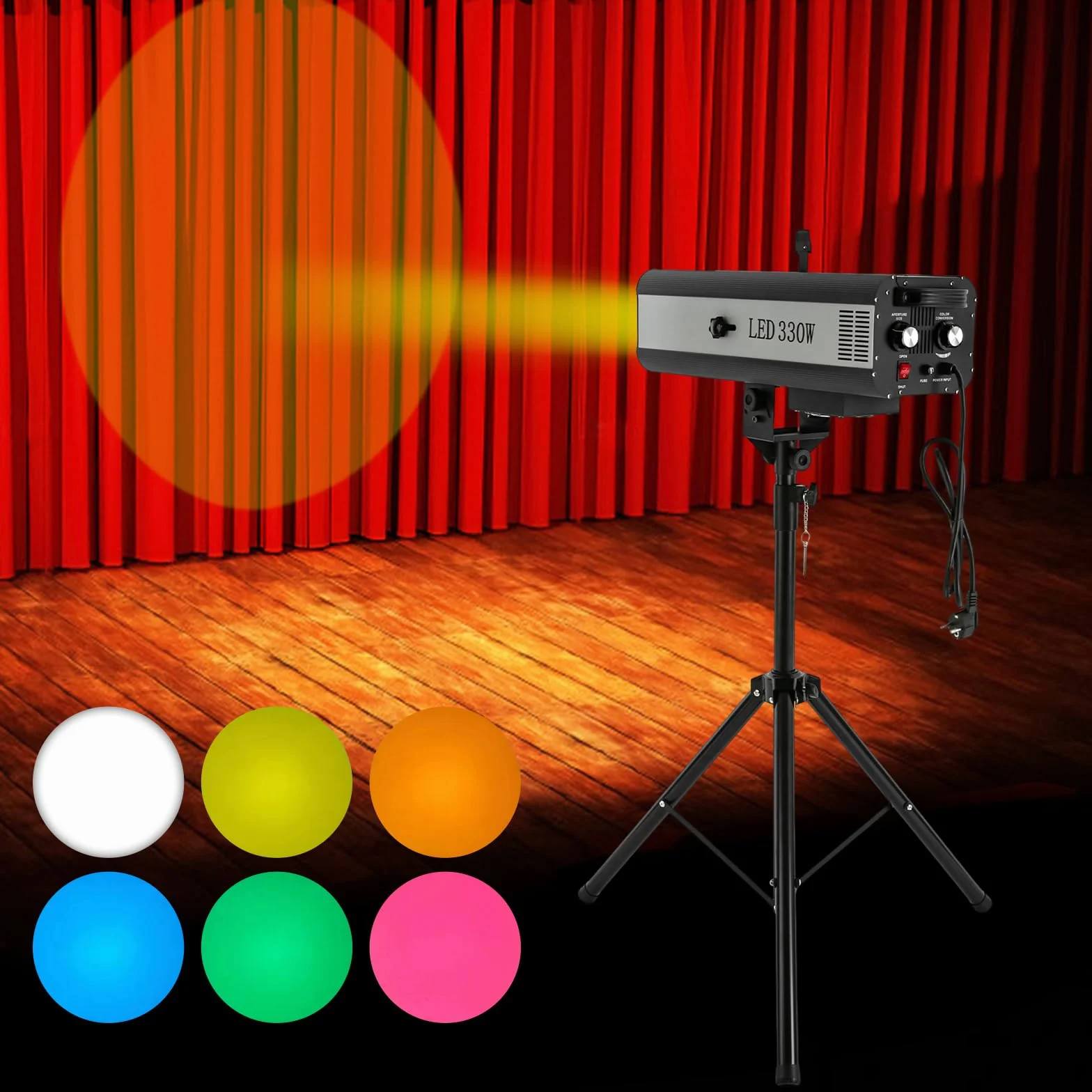 Oświetlenie sceniczne LED, oświetlenie sceniczne, światło imprezowe ze statywem 330 W, reflektor do teatru, na wesele, DJ, pokazy, 6 kolorów, 3200 K, 5600 K, 6000 K, bezstopniowy efekt świetlny, IP20