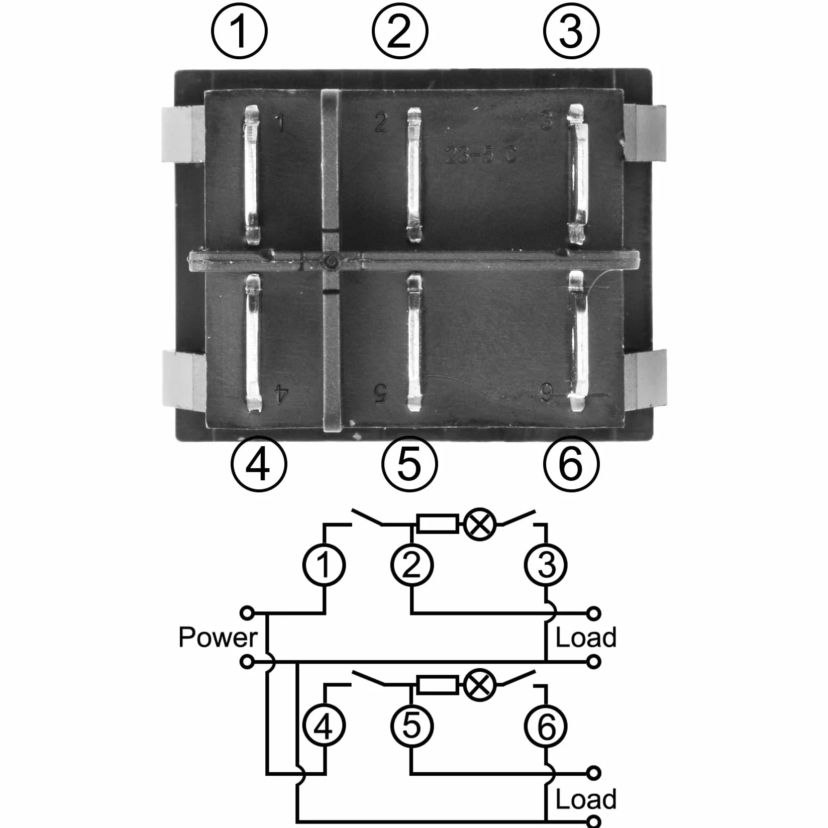 heschen Double Rocker Switch SPST ON-OFF-6 Terminals Red Light 16 A 250 VAC 2 Pack