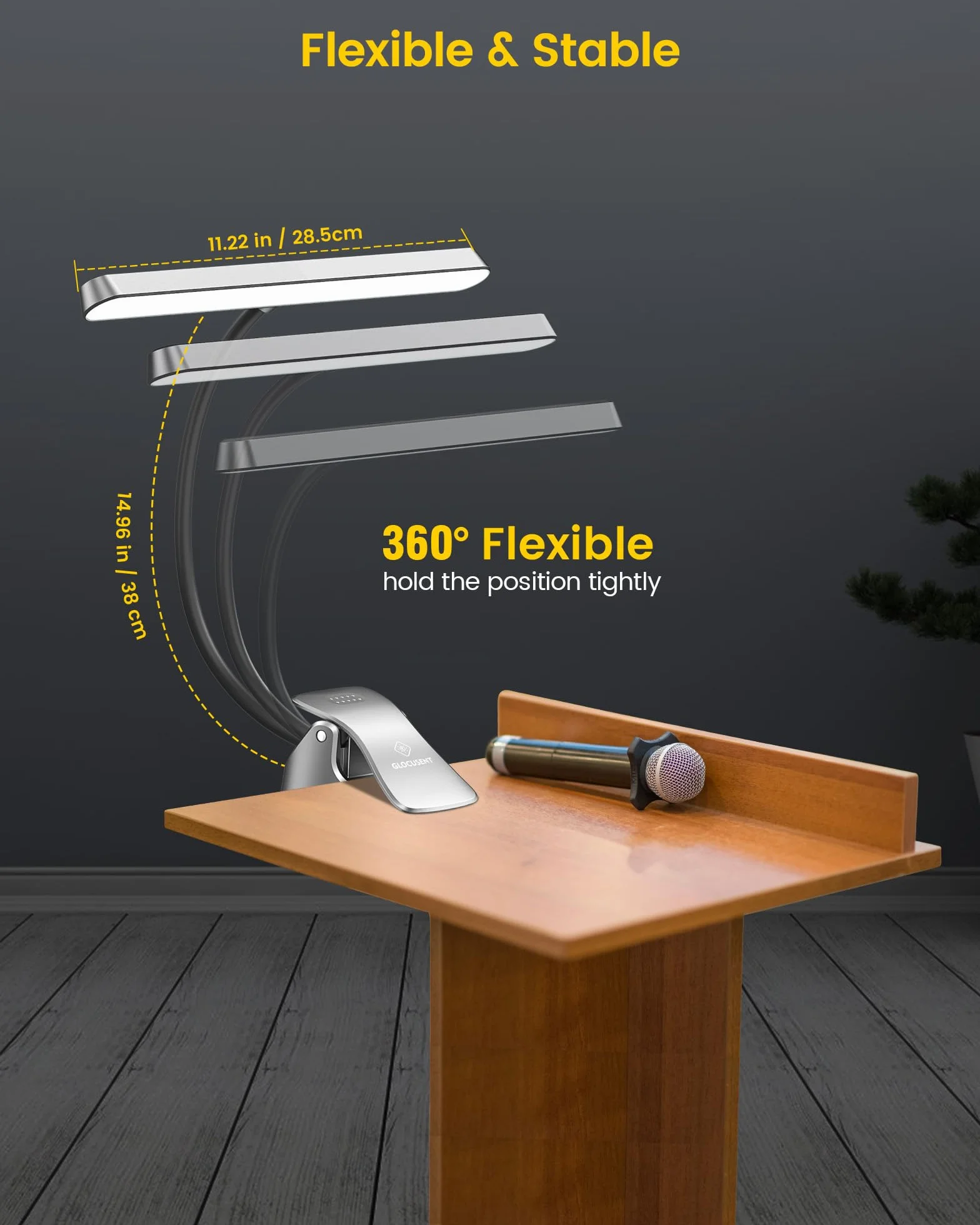 Glocusent 57 LED muzyczna lampa do stoiska, lampa fortepianowa z zaciskiem, 3 kolory i 5 jasności, ładowanie przez USB-C, trwa 140 godzin, idealna na fortepian, nuty, gitarę (szara)