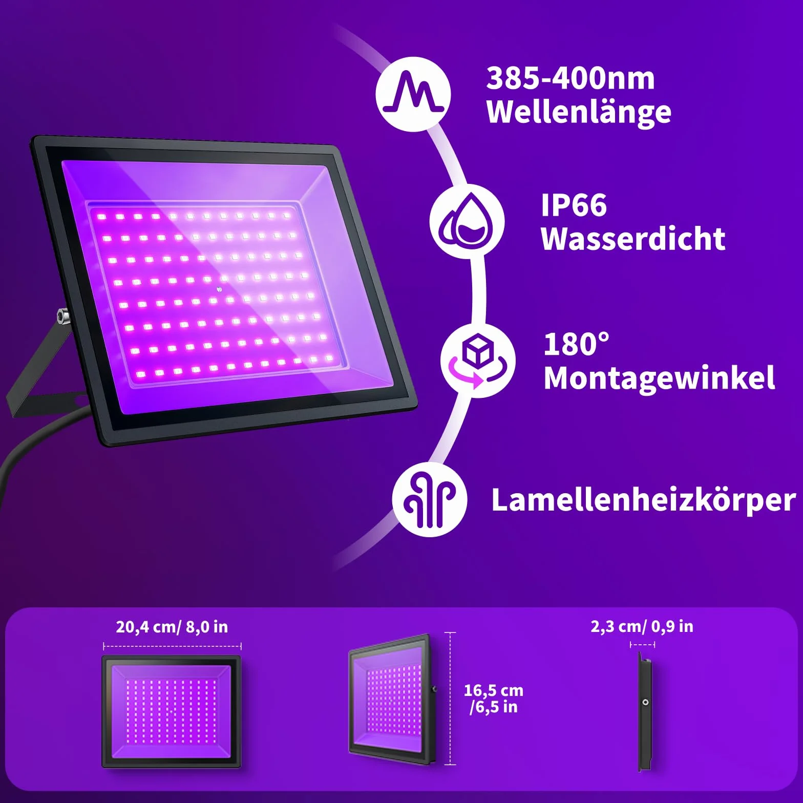 Projektor światła 100 W, długość fali 385 nm, wodoodporny IP66, na scenę, imprezę
