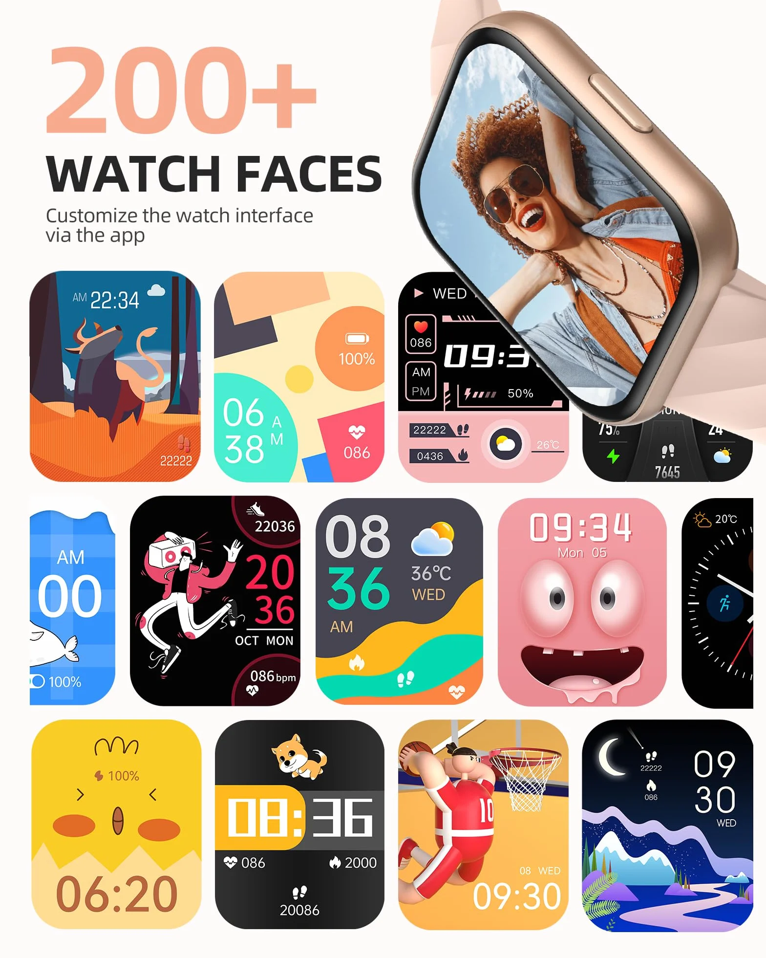 Parsonver Zegarek Smartwatch dla kobiet, 5ATM wodoodporny zegarek do pływania, 1,8" ekran HD, zegarek fitness z 100+ trybami sportowymi, monitorowanie tętna oraz snu, dla Androida i iOS, różowe złoto
