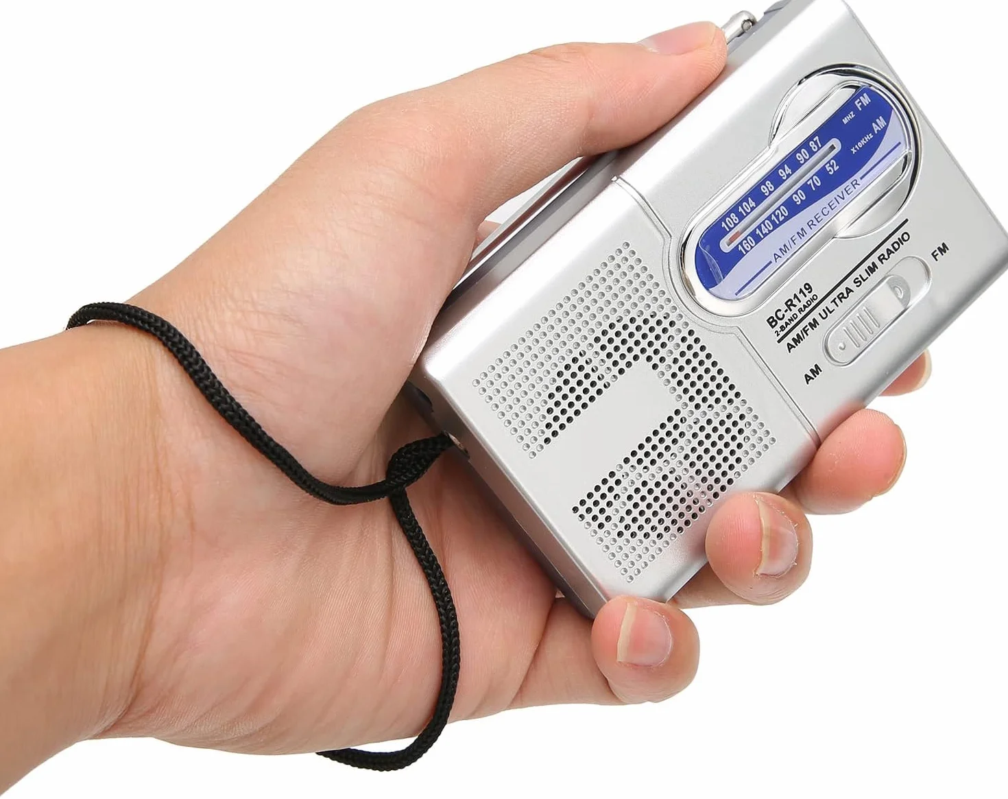Przenośne radio AM FM, małe radio, na baterie, kieszonkowe radio do chodzenia, joggingu, kempingu, srebrne