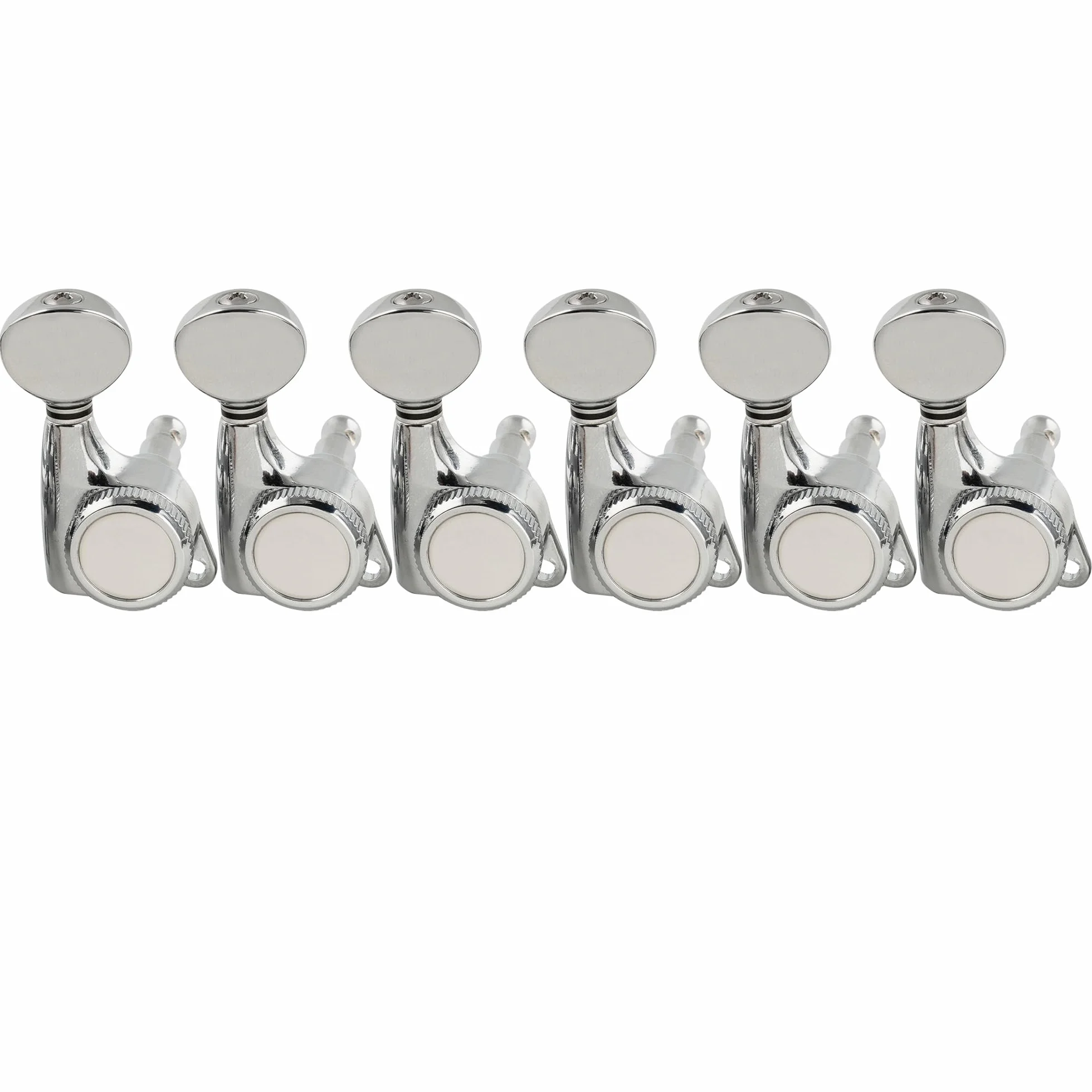 Musiclily Pro 6 w linii Tunery Blokujące Gitarowe Klucze Blokowane Locking Tuners Kołki Strojenia do Gitary Elektrycznej Strat Tele, Chrom Pokrętła Vintage Owalny