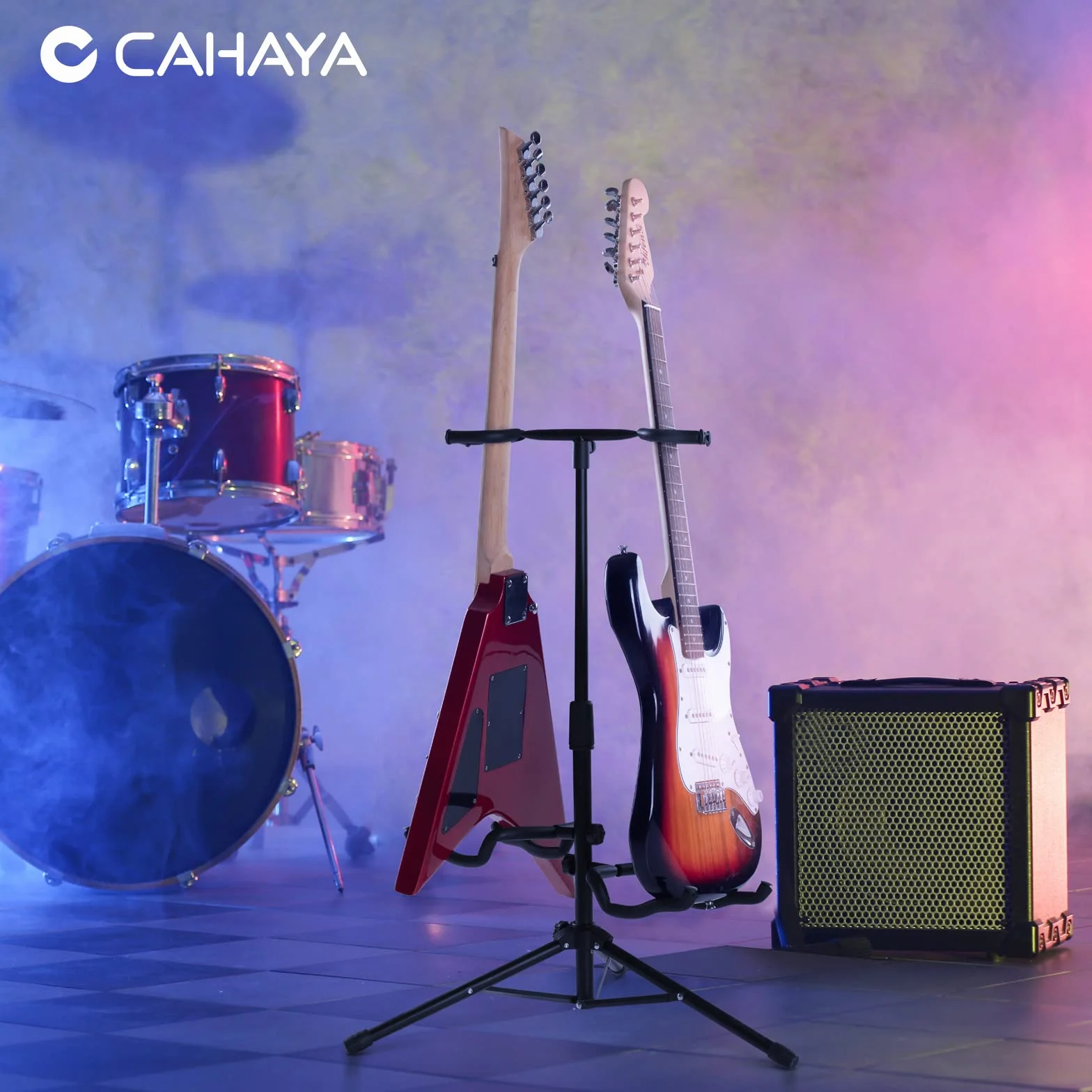 CAHAYA CY0321 stojak na 2 instrumenty, statyw do gitary akustycznej, elektrycznej, basowej, banjo