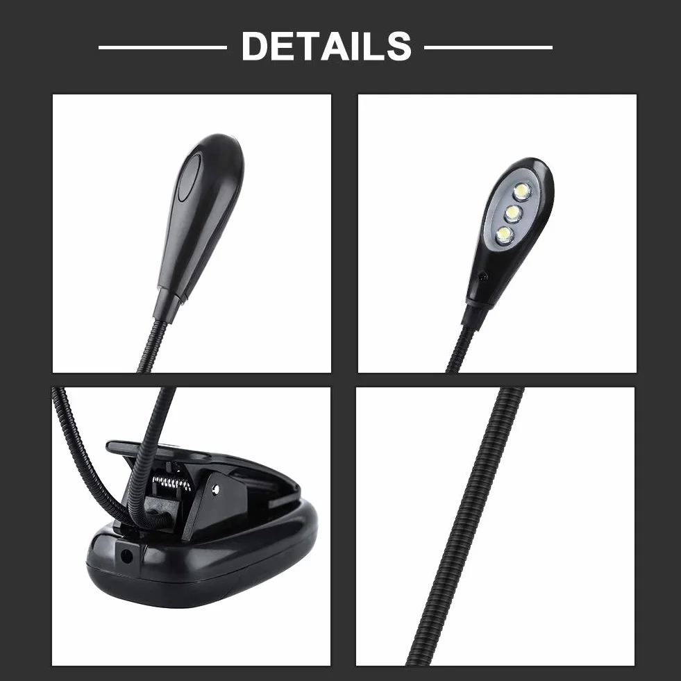 Lampka z Klipsem, Stojak na Nuty z Klipsem Lampka do Czytania Książek Lampa LED z możliwością ładowania Przez USB do Stojaka na Nuty (6 świateł)