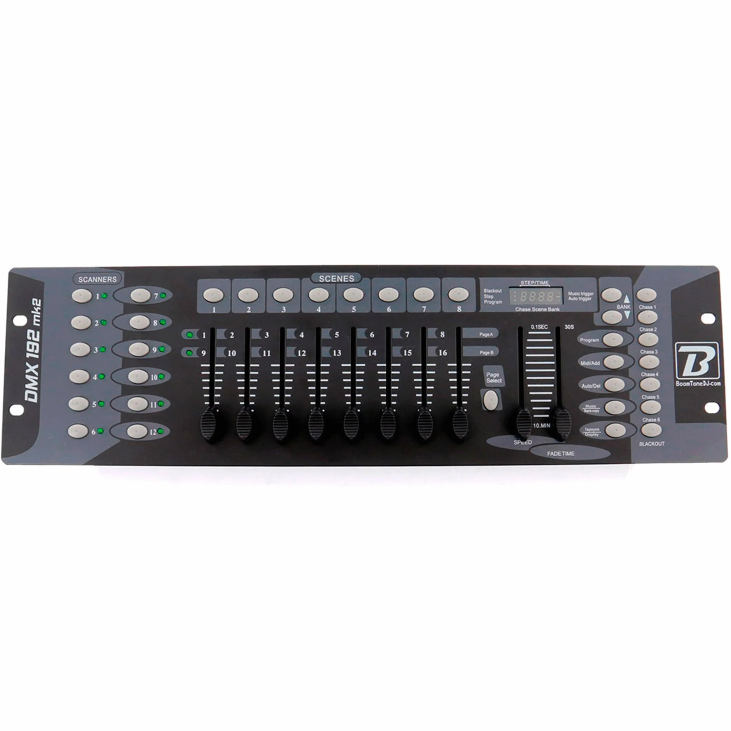 BoomToneDJ DMX 192 mk2 DMX 512 profesjonalny kontroler konsoli 192 kanały. 23 banki z 8 programowalnymi scenami. Sterowanie oświetleniem do gier. 8 tłumików Efekty DJ Disco Light Oświetlenie sceniczne