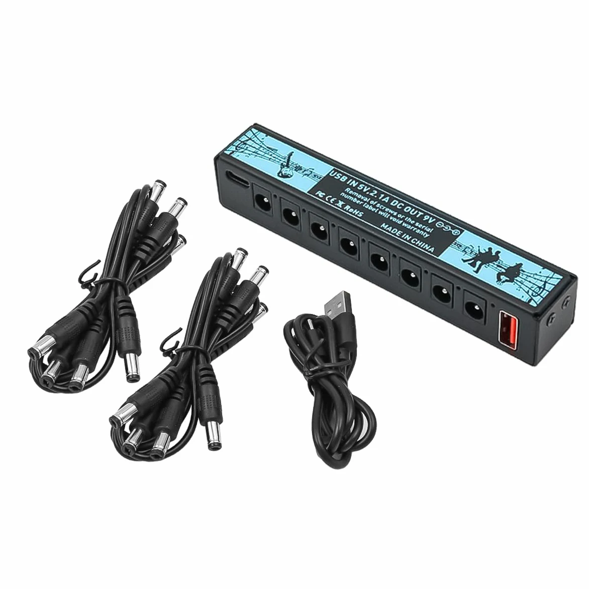 Sarini 8-kanałowy zasilacz do pedału gitarowego, 9 V, 100 mA/300 mA, obsługuje wejście USB