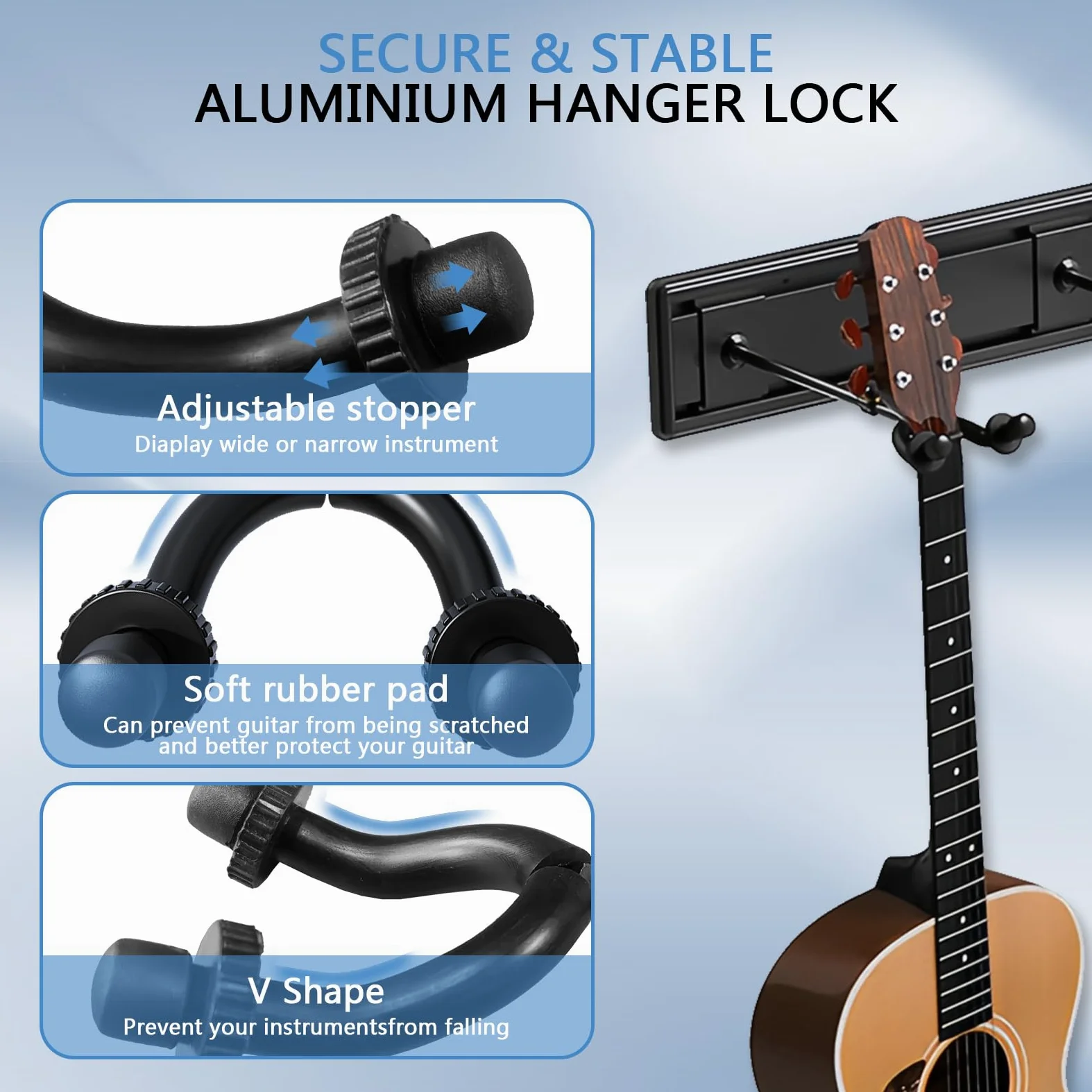 Uchwyt ścienny do gitary z wieloma wieszakami na gitarę, mieści 8 giter, aluminiowy metalowy uchwyt ścienny na gitarę, regulowany stojak na gitarę akustyczną gitarę elektryczną basową (zestaw 8