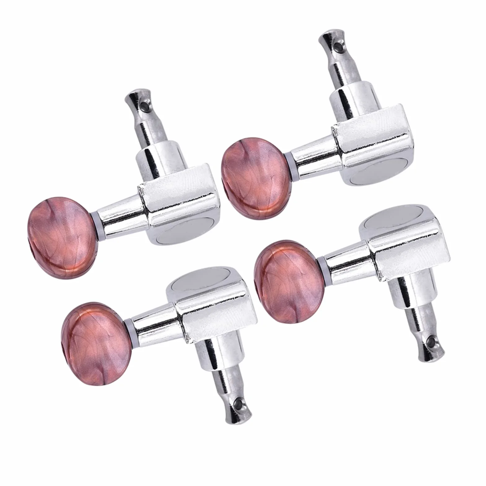 2R2L Ukulele Tunery Kołki do Strojenia Klucze Zestaw Głowic do 4-strunowej Gitary Ukulele, Głowice ze Stopu Cynku z Czerwonym Przyciskiem Perłowym