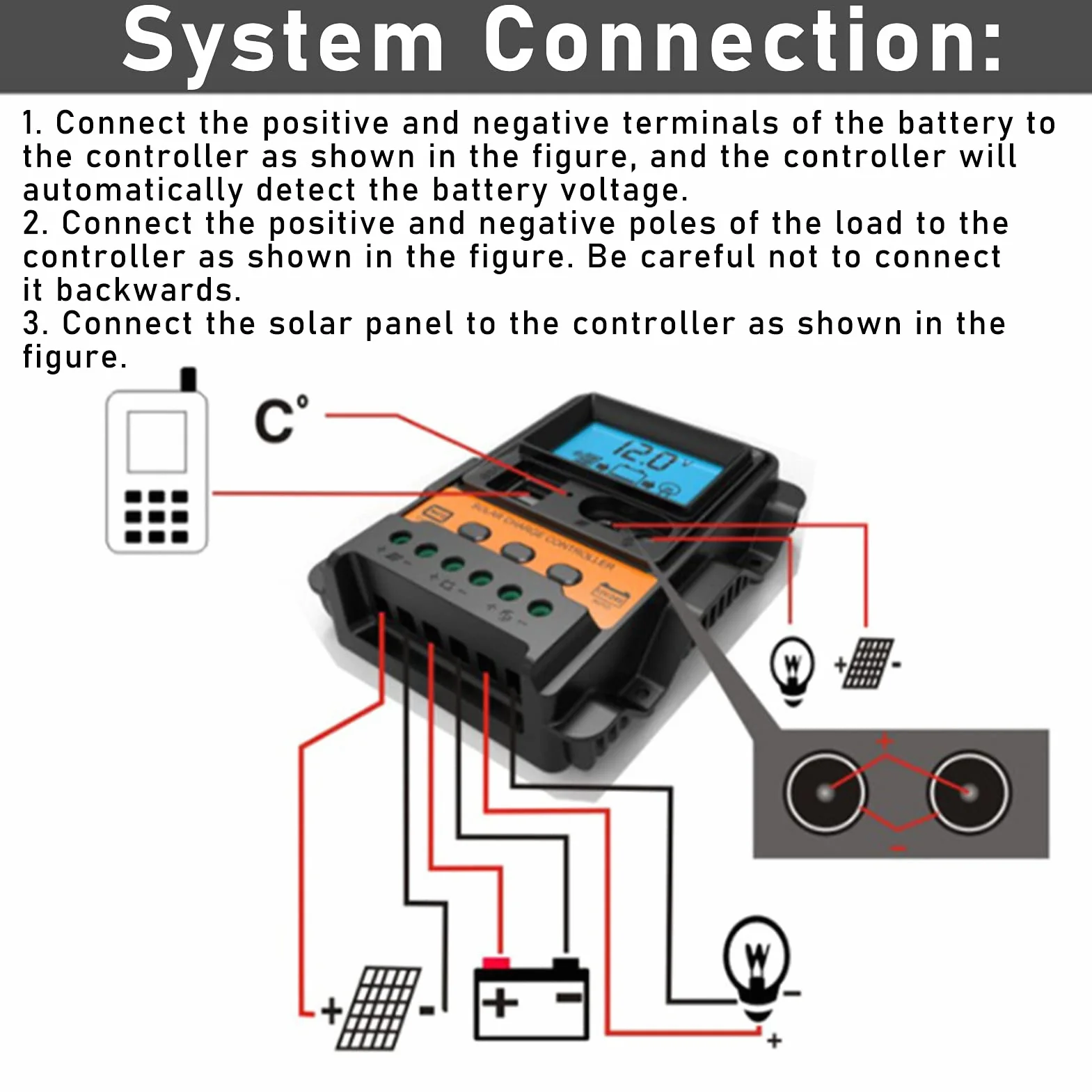 Regulator ładowania słonecznego, wyświetlacz LCD, regulator PWM, podwójne USB DC rozładowanie, wodoodporne sterowanie, regulator baterii panelu słonecznego, 12 V - 24 V (20 A)