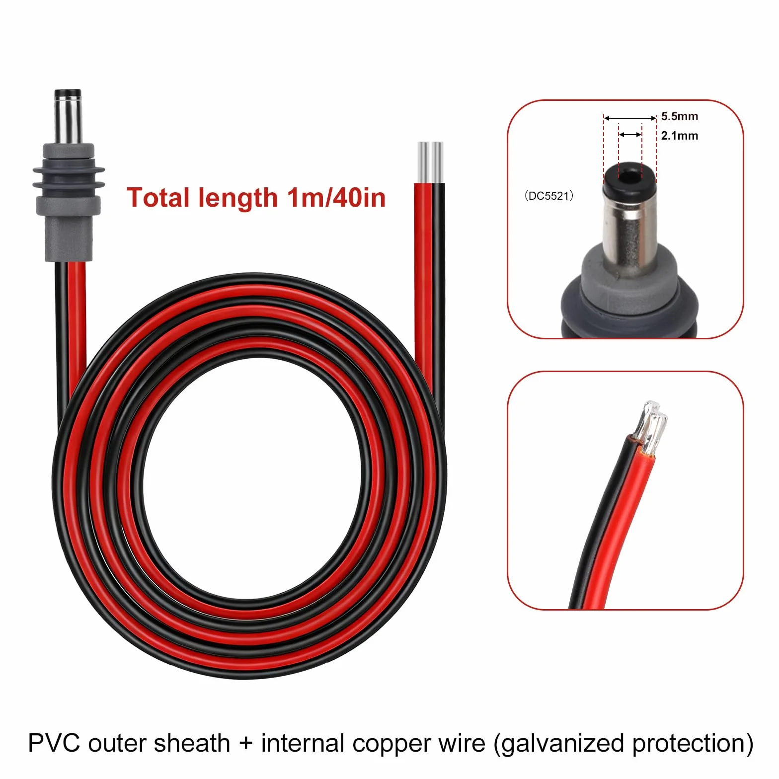 DC5521 Kabel Zasilający DC dla Starlink Mini, 14AWG 5,5x2,1mm Wtyk Męski Gołych Drutów Pigtails 1m Przedłużacz do Starlink Mini Akcesoriów Wymiana Zrób to Sam