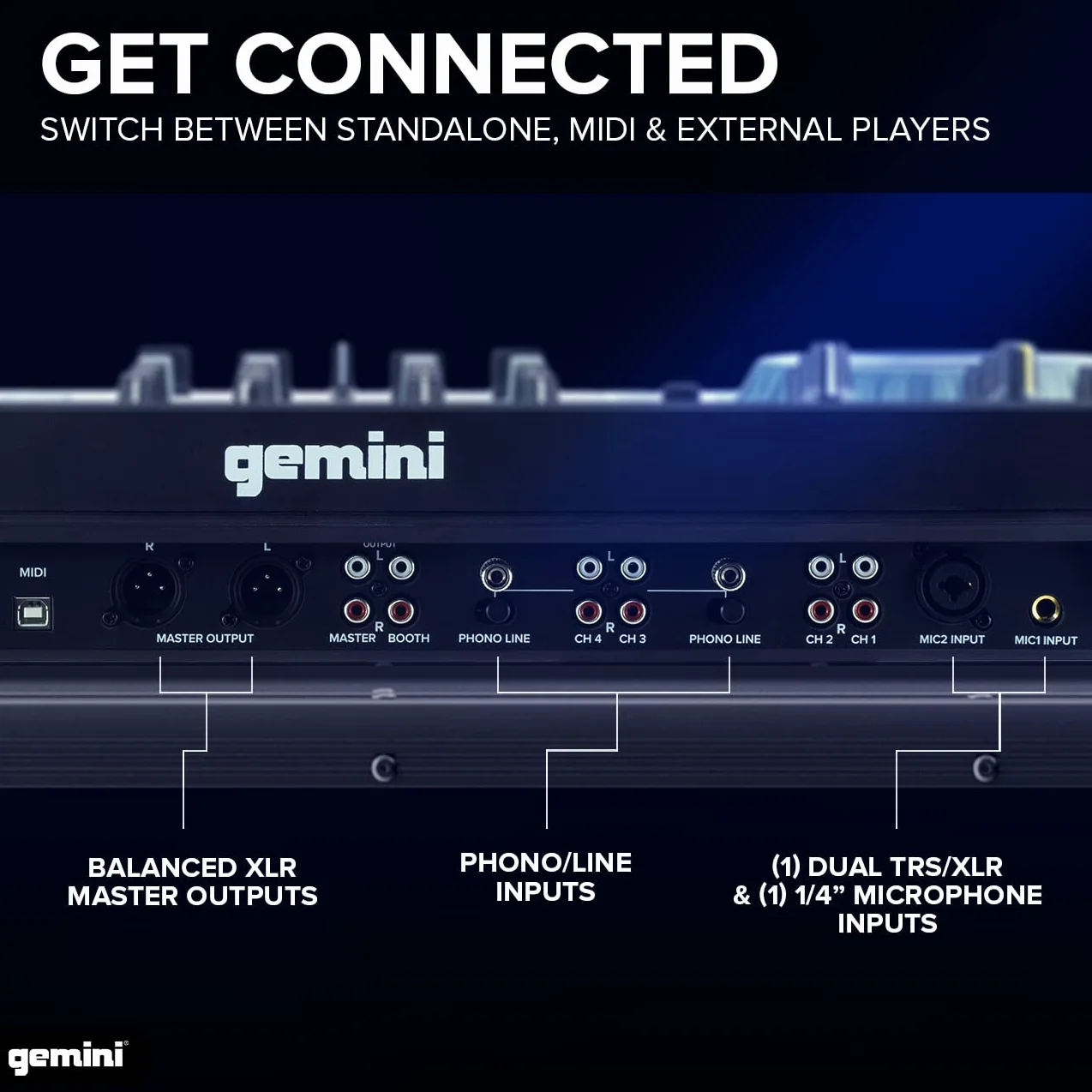 Gemini Sound SDJ-4000 Standalone/MIDI Kontroler DJ Equipment Console z 2 mostkami, 4-kanałowy mikser audio, pojemnościowe koła do biegania i 7-calowy ekran HD