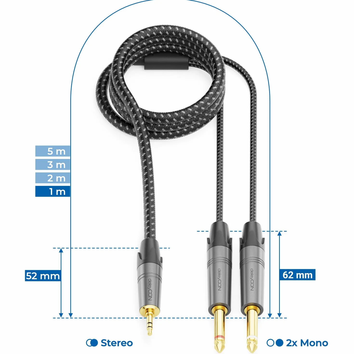 deleyCON 1m 3,5mm Klinke Stereo na 2x 6,3mm Klinke Mono Kabel - Y Przewód Audio Rozdzielacz Digital Interface Instrument Kabel do Miksera, Rejestratora Audio, Gitary, Wzmacniacza, Mikrofonu