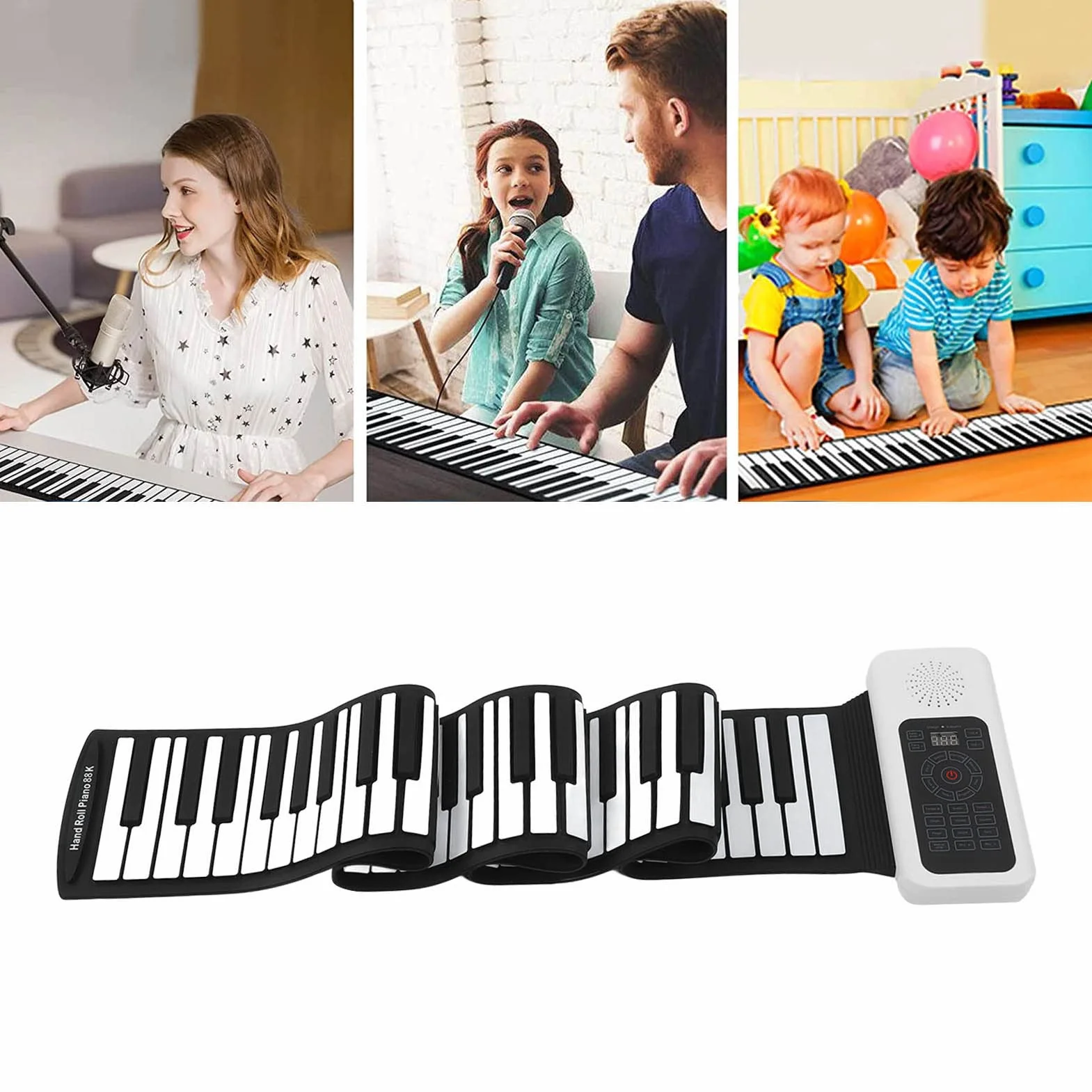 88 Klawiszy Roll Piano, Silikonowy ABS Składany Elektryczny Pianino Ręczne z grubszą klawiaturą 128 Rytmów
