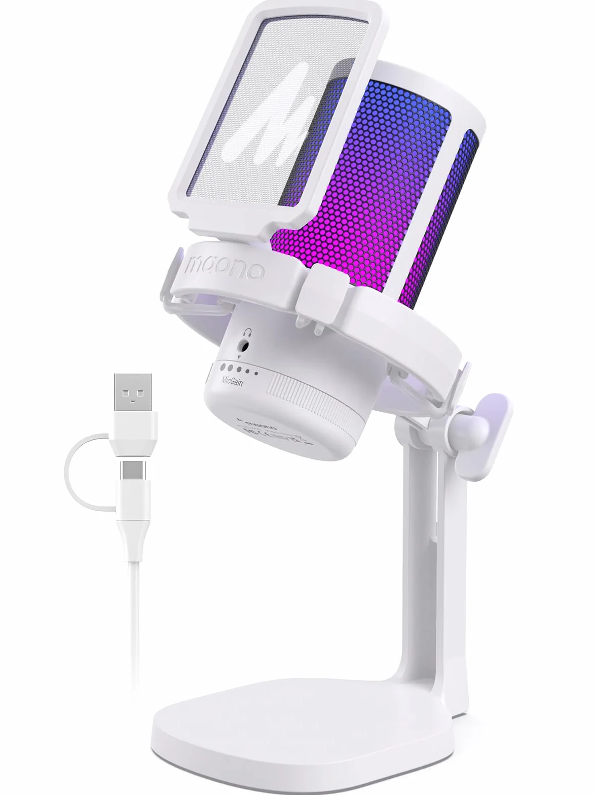 MAONO Mikrofon USB do gier, redukcja szumów, mikrofon kondensatorowy z wyciszeniem, wzmocnieniem, monitorowaniem, filtrem pop do streamingu, podcastów, Twitch, YouTube, Discord, PC, komputera, PS4 i 5