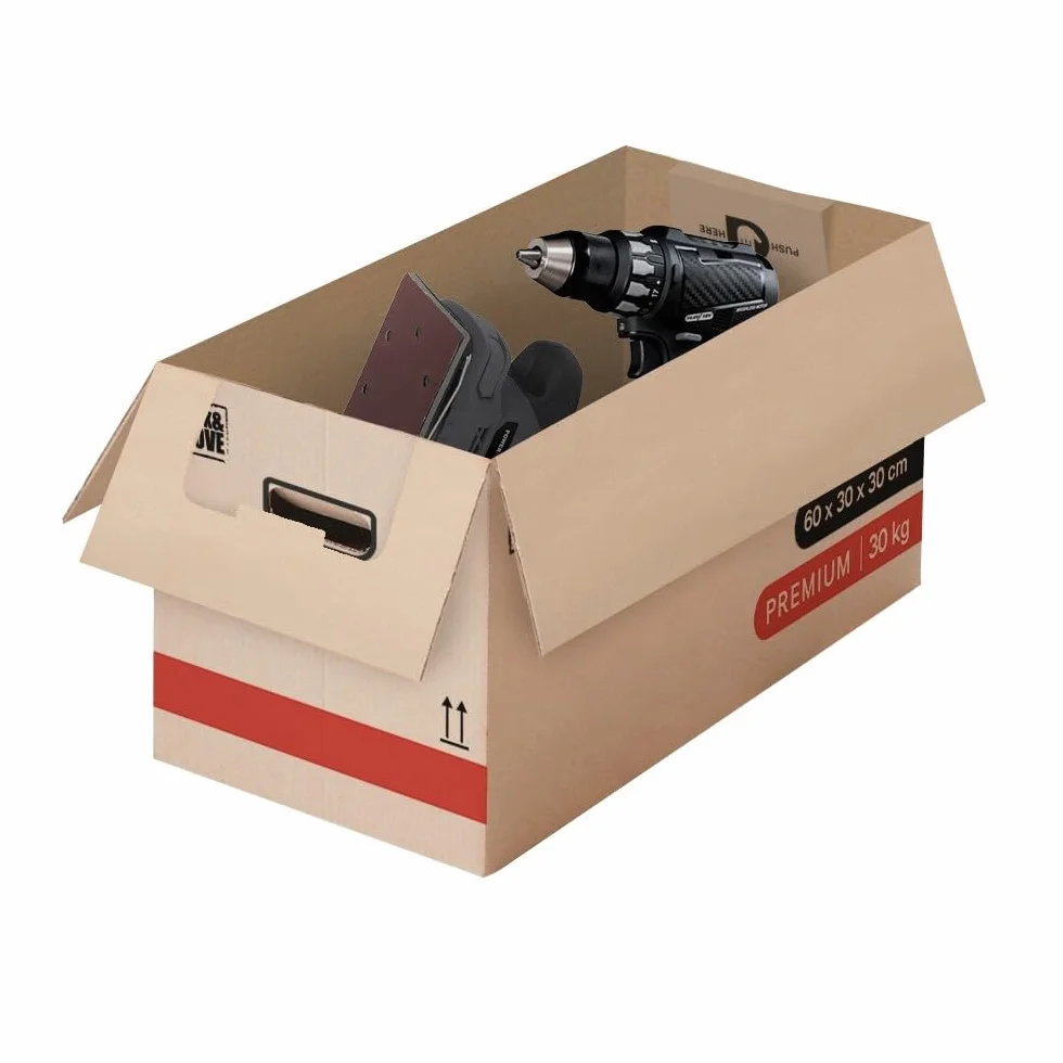 Pack And Move - Zestaw 40 kartonów przeprowadzkowych premium - 60 x 30 x 30 cm - ekstremalna wytrzymałość 25 kg - wielokrotnego użytku - podwójna grubość - wzmocnione uchwyty - 2 naklejki w zestawie