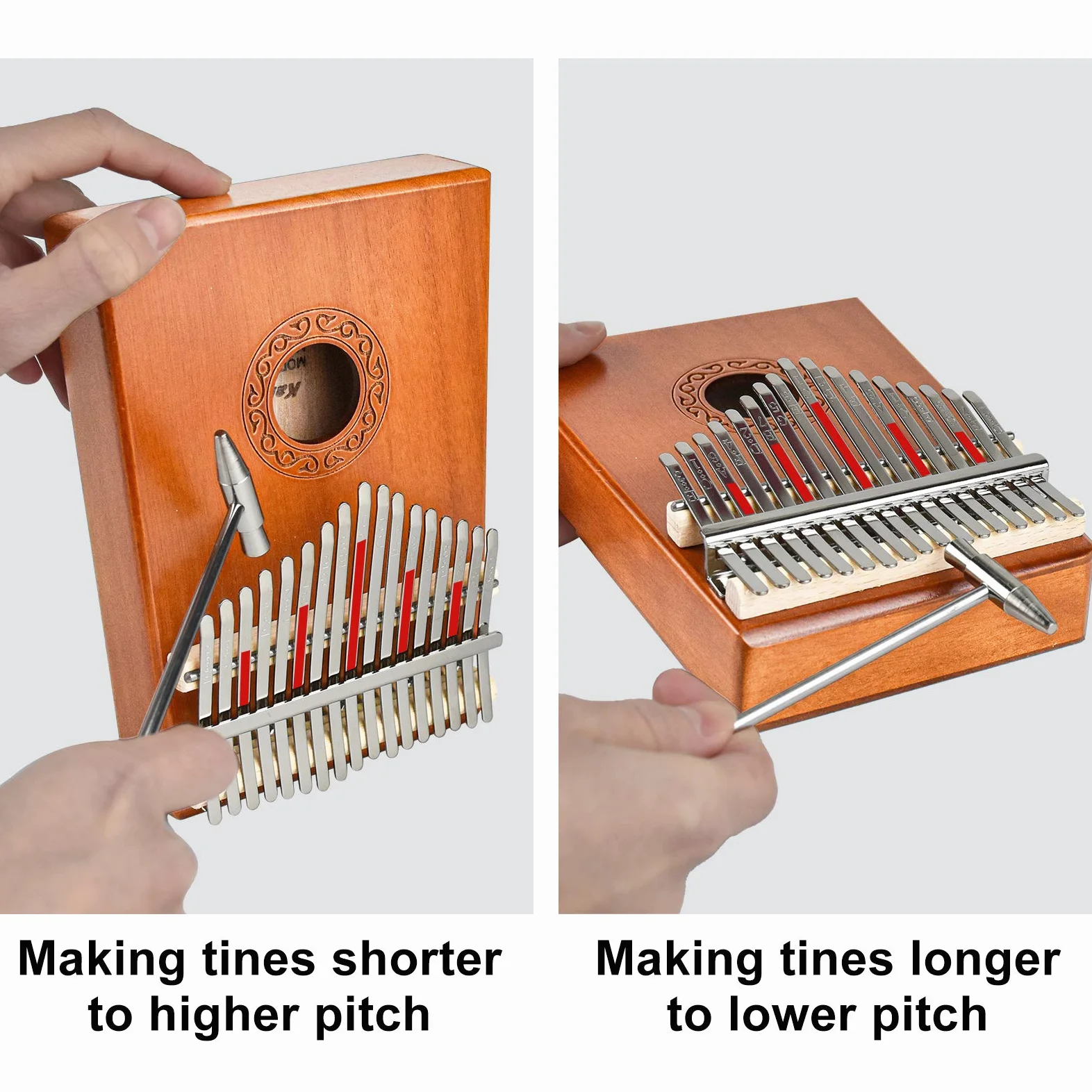 Kalimba Magicsound 17 klawiszy, profesjonalny instrument muzyczny z etui ochronnym, instrukcją, młotem, nutami samoprzylepnymi i osłoną palców Mbira