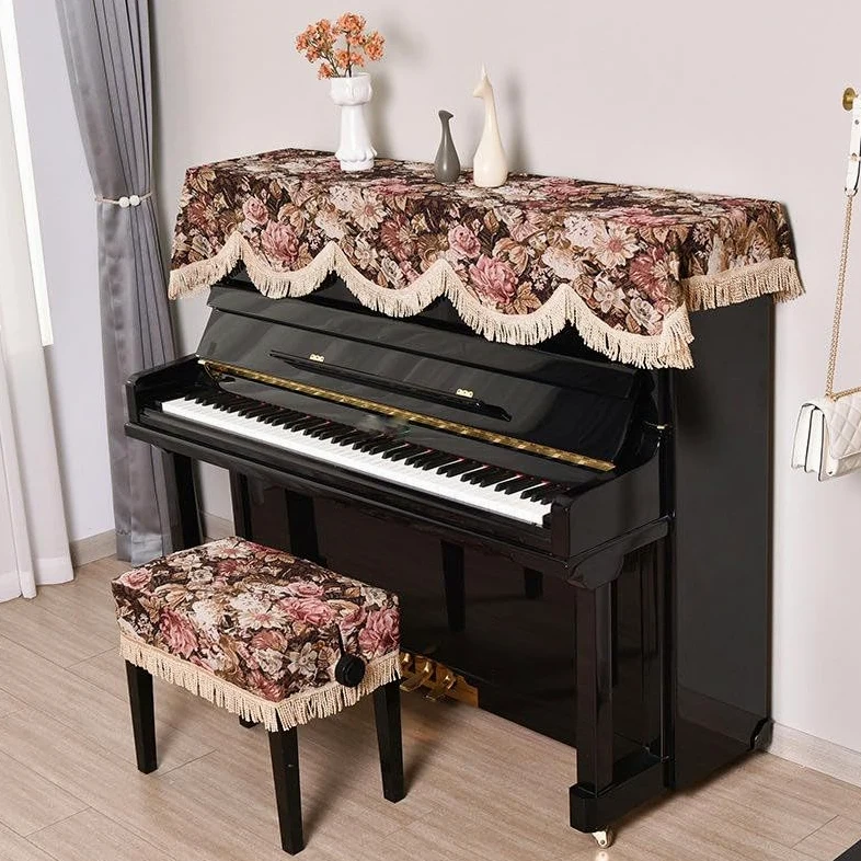 Pokrowiec na pianino, pokrowiec na klawiaturę fortepianu, na pianino standardowe 150 cm Aksamitna koronkowa, falbana Pokrowiec na pianino z pokrowcem na stołek Pokrowiec na pół pianina Pianofon z tkan
