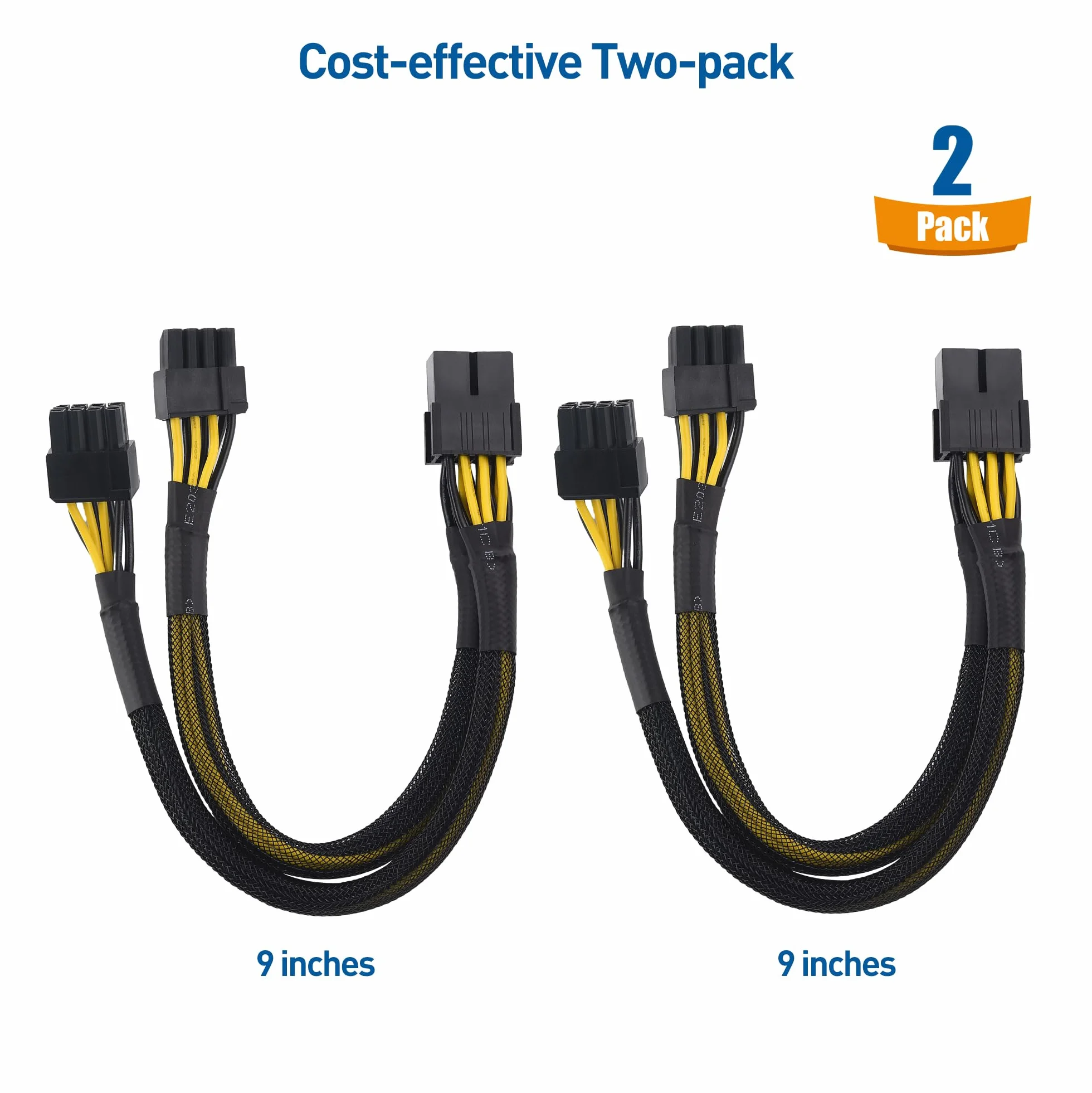 Cable Matters 2-pak PCIe 8-pinowy na podwójny 8-pinowy (6+2) adapter PCIe do procesorów graficznych – 9 cali (8-pinowy kabel PCIe GPU, podwójny 8-pinowy kabel PCIe)