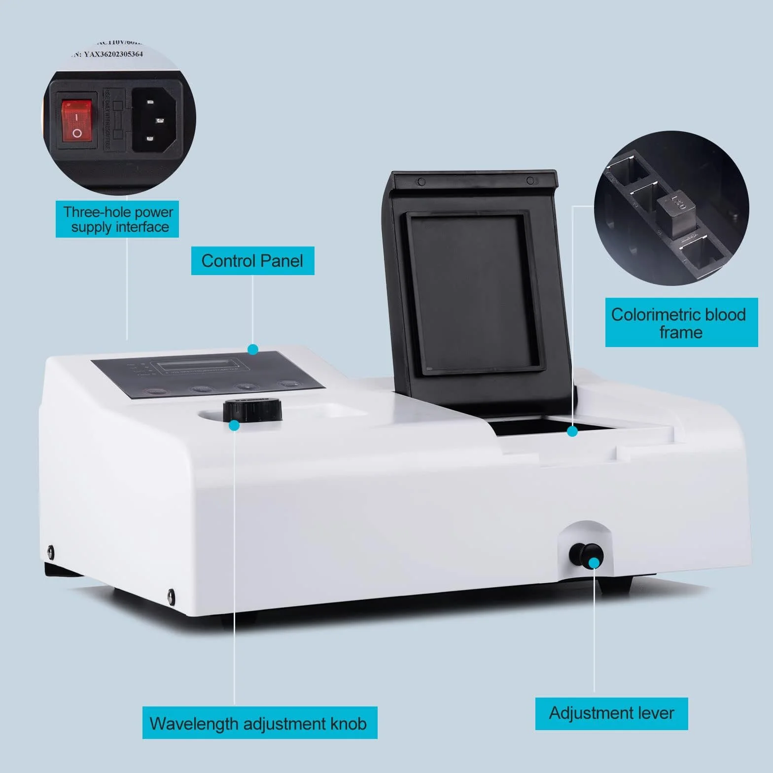 Przenośny spektrofotometr 721, cyfrowy spektrofotometr laboratoryjny widzialny LDC 350-1020 nm, lampa wolframowa 6 nm spektrometr do laboratoryjnego sprzętu analitycznego