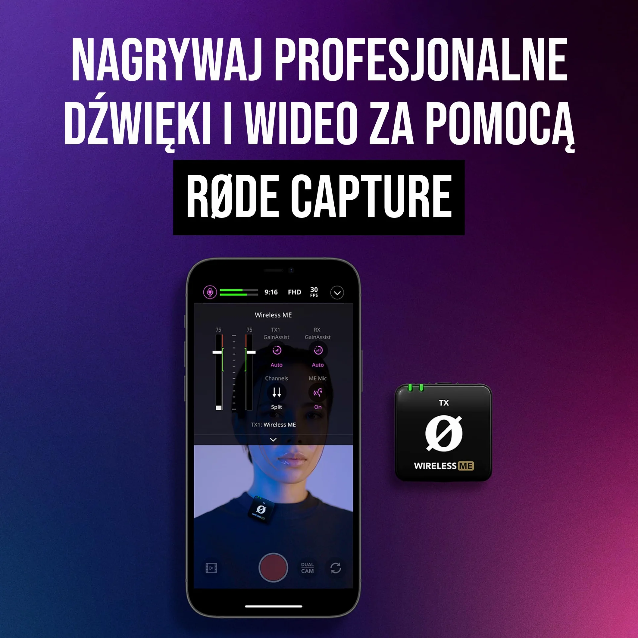 RØDE Wireless ME Dual Set - Ultrakompaktowy bezprzewodowy system mikrofonów z GainAssist, zasięgiem 100 m do filmów, wywiadów i treści (Czarny)
