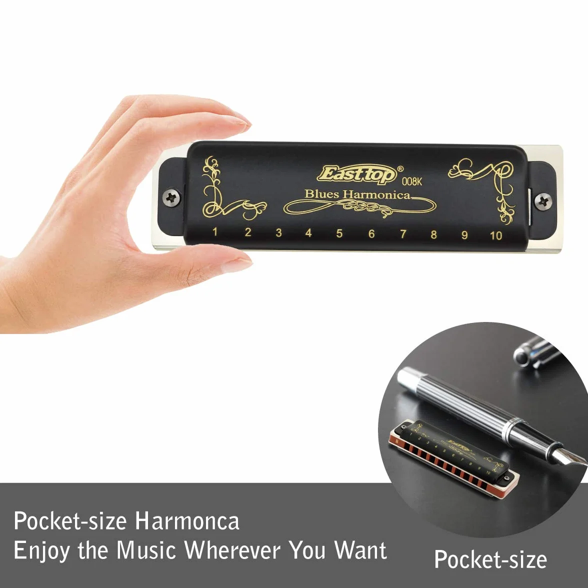 Easttop Harmonijka B 10 otworów, 20 tonów, diatoniczna harmonijka bluesowa z czarnym etui