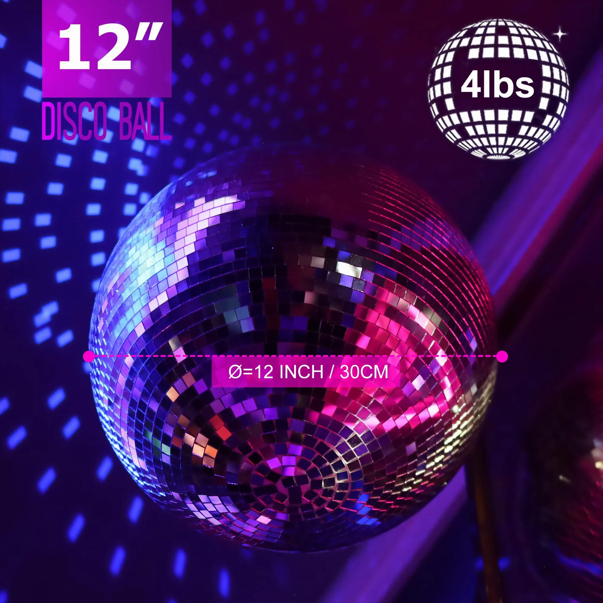 Kula dyskotekowa - 30 cm lustrzana kula dyskotekowa, idealna do klubu DJ-skiego, na imprezę, wesele, wystrój domu i scenę na żywo z pierścieniem do zawieszenia dla łatwej instalacji, srebrna