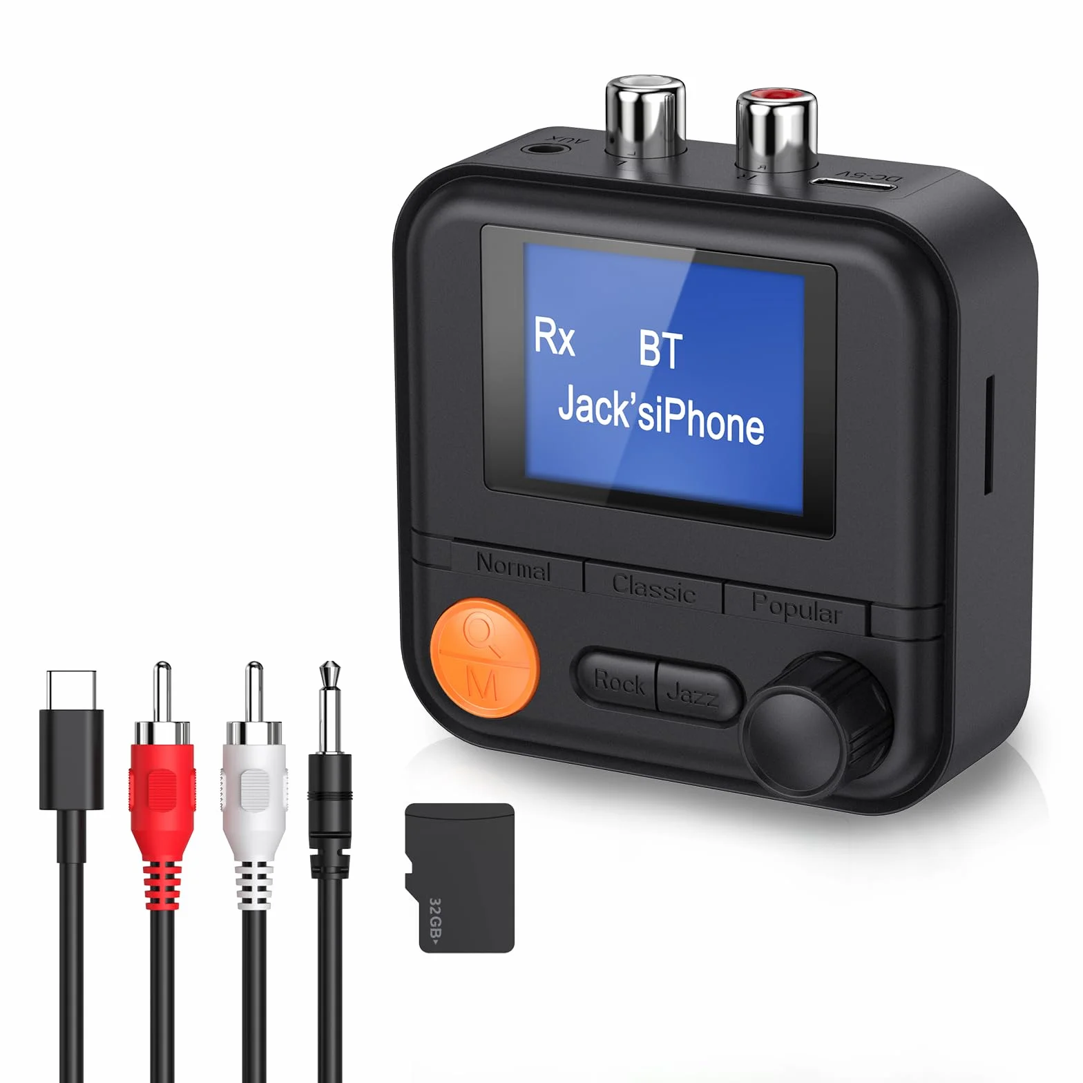 ORIA Adapter Bluetooth 5.2, 2 w 1, odbiornik Bluetooth AUX z ekranem 1,4", 5 trybów EQ, kabel AUX i RCA, bezprzewodowy adapter muzyczny Bluetooth do radia samochodowego, domowego stereo, słuchawek,