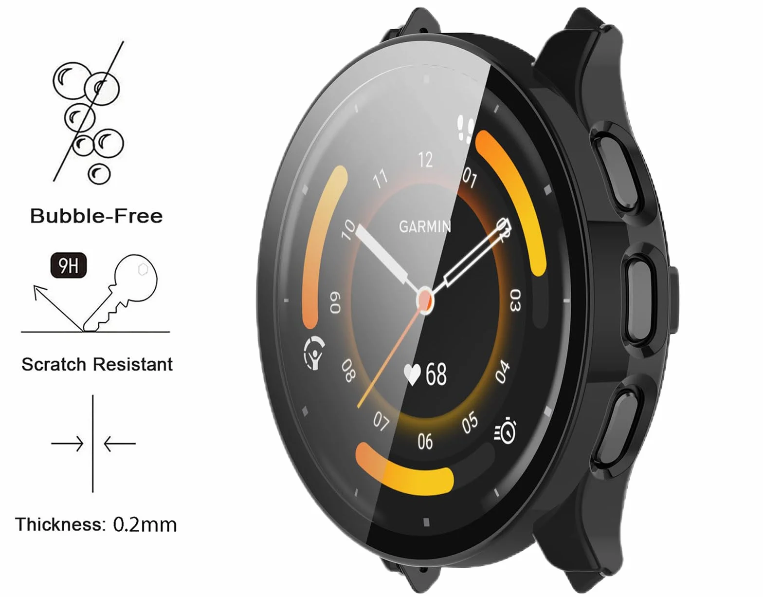 GIOPUEY 2-pak etui kompatybilne z Garmin Venu 3 45 mm, szklana folia ochronna + twarda plastikowa ramka, osłona Garmin Venu 3 45 mm - czarne + czarne