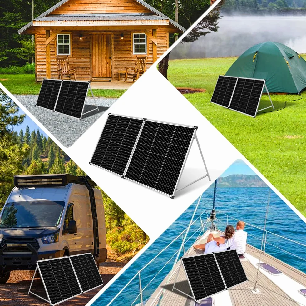DOKIO Walizka solarna 200 W 18 V na baterie 12 V i stacja zasilająca z regulatorem ładowania (2 porty USB), torba transportowa