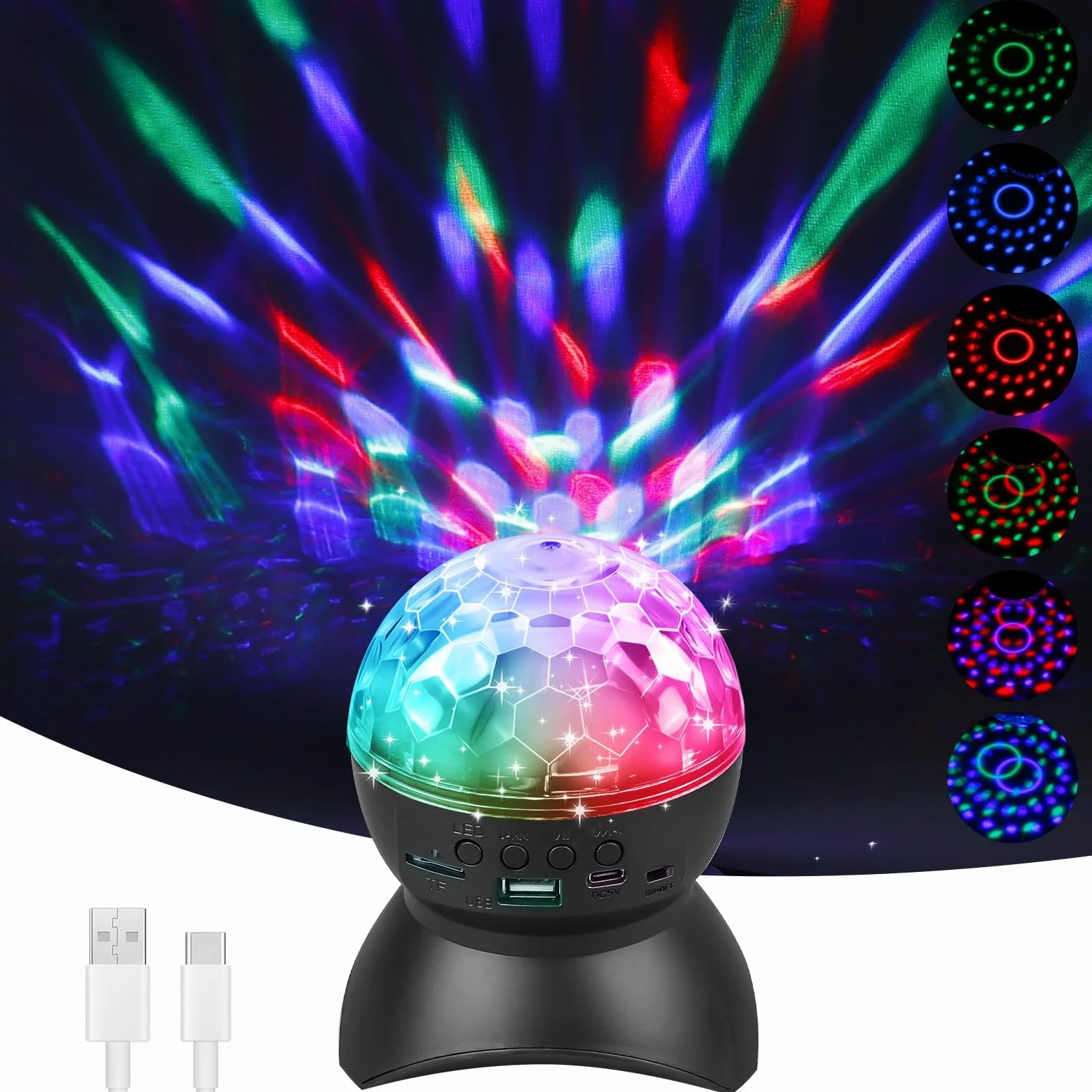 GOMETY Kula dyskotekowa, możliwość ponownego ładowania, oświetlenie dyskotekowe LED, Bluetooth, kula dyskotekowa obracana o 360°, oświetlenie imprezowe, tryb muzyki, oświetlenie sceniczne RGB