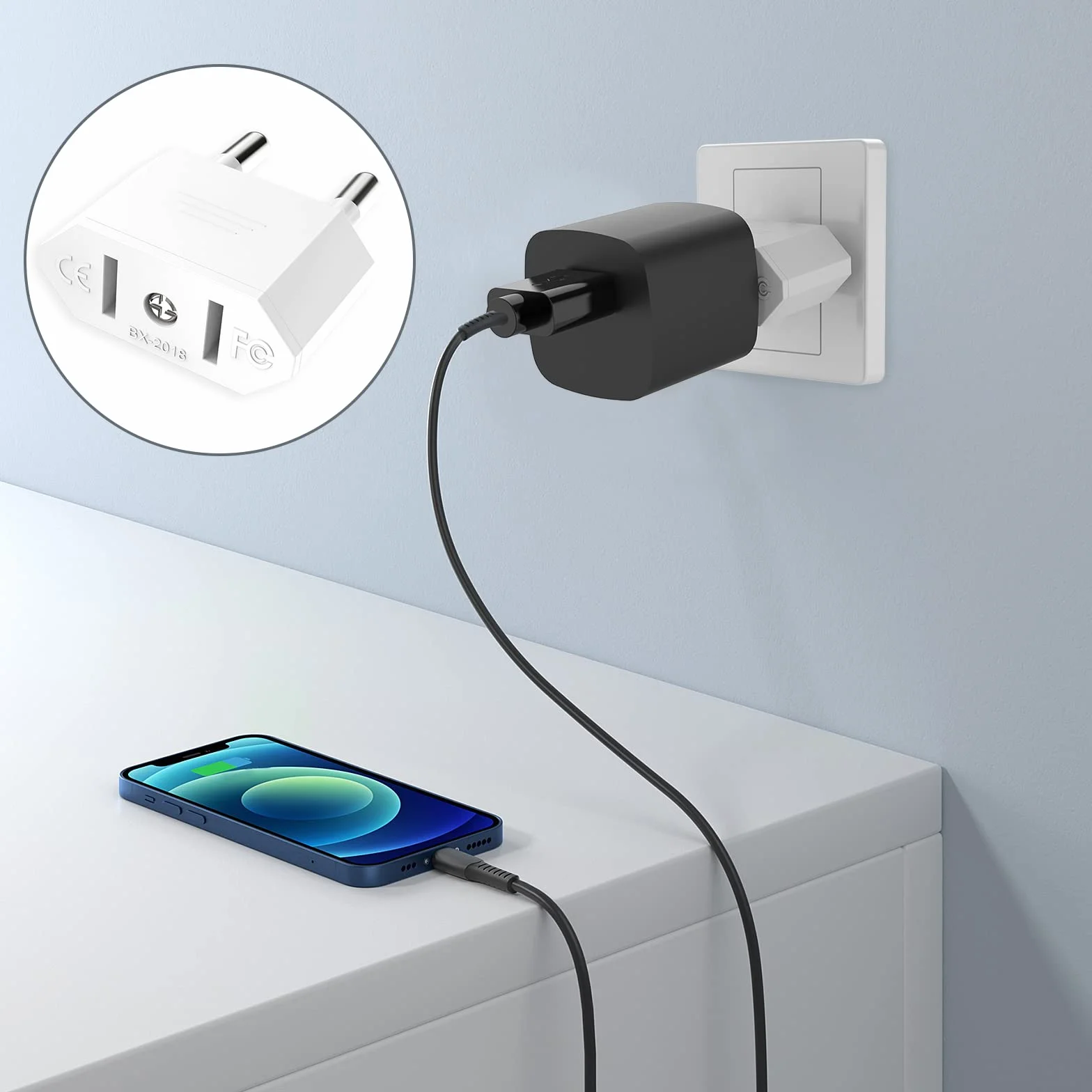 VIEVRE Adapter US na UE, 2 piny, USA, wtyczka niemiecka, Ameryka, Meksyk, Kanada, Egipt, Hiszpania, adapter do UE, USA (biały)