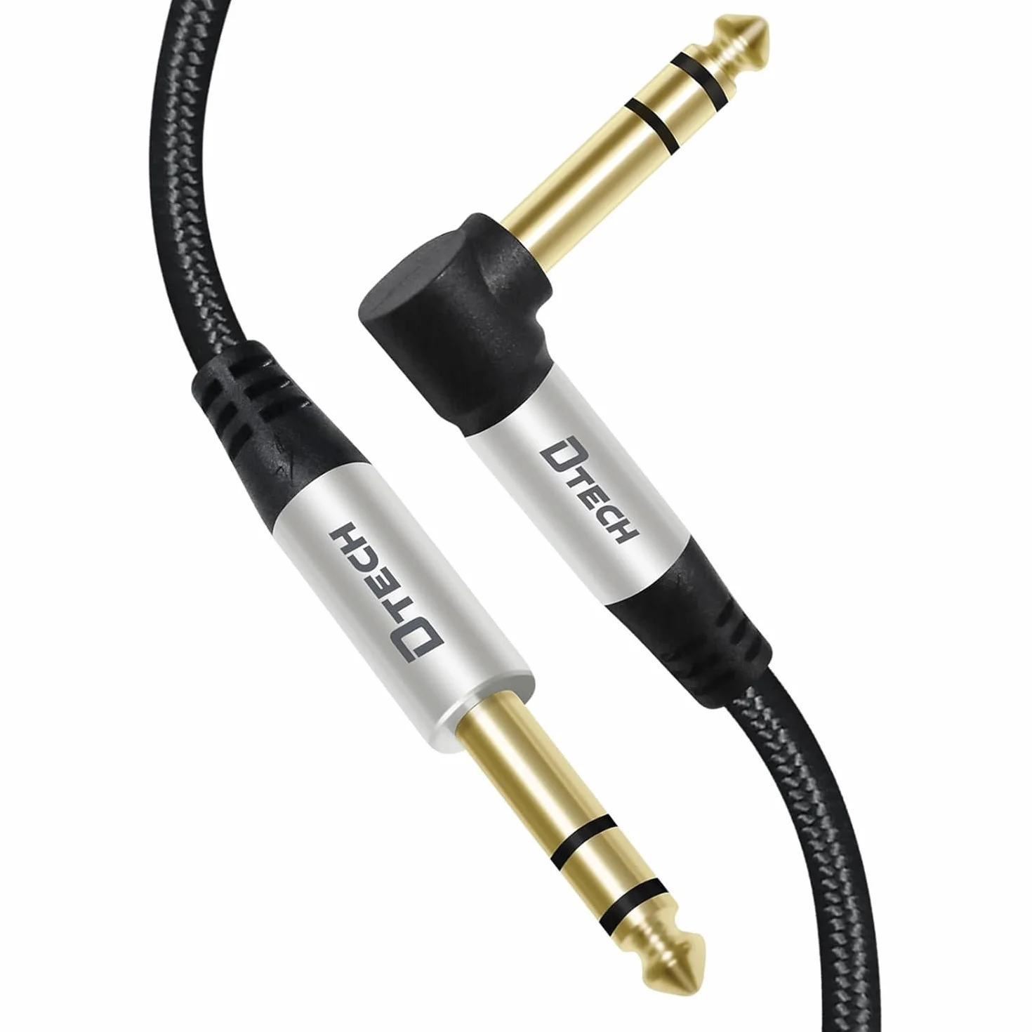 DTECH Kabel do gitary elektrycznej TRS 1/4 kabel instrumentalny Aux prostokątny symetryczna wtyczka jack stereo ćwierć cala 6,35 mm (1M prawy kąt)