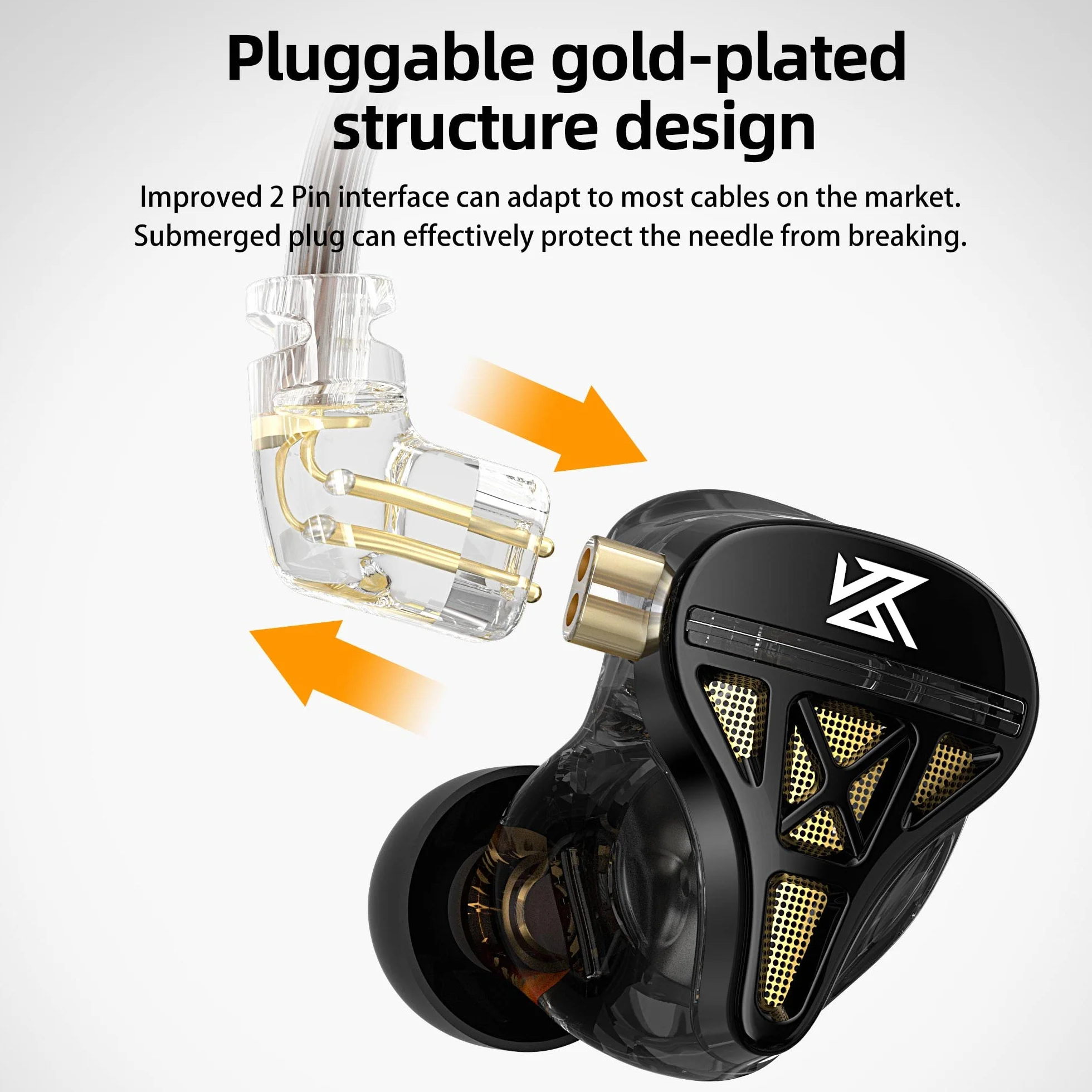 KZ DQS Słuchawki douszne HiFi, dynamiczny sterownik, wysoka precyzja cewki głosowej, słuchawki douszne IEM z 2-pinowym odłączanym kablem OFC 0,75 mm do pokazu scenicznego, pracy (bez mikrofonu)