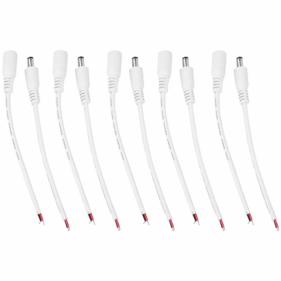 5 par Pigtail Zasilania Prądem Stałym żeńskie Gniazdo Typu Jack DC Lufa Wtyczka Zasilania Kabel Pigtailowy 5.5x2.1mm Mężczyzna Kobieta Wtyczka Zasilania DC Złącze Typu Jack (WHITE)