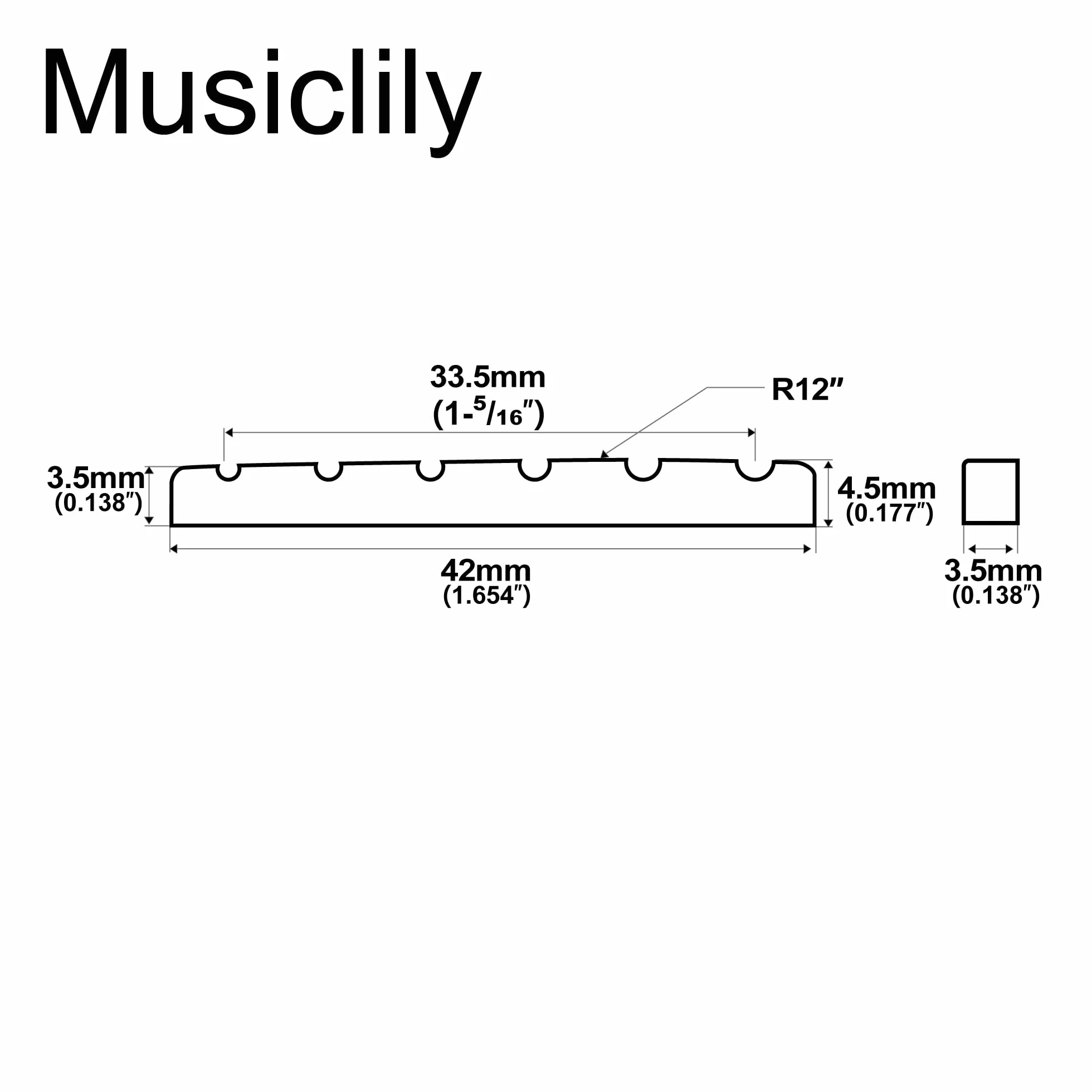 Musiclily 42mm Kość Siodełko Nut do Gitary Elektrycznej 6-strunowej Fender Strat Tele 42x3,5x4,5mm(2 szt.)