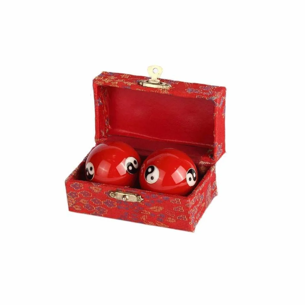 lachineuse - Zestaw kulek Qi Gong Yin Yang - Chińska emaliowana kula antystresowa - 40 mm - Kulki zdrowia - Zen Relaks Pudełko upominkowe - Przedmiot azjatycki Japonia Chiny Feng Shui - Kolor czerwony