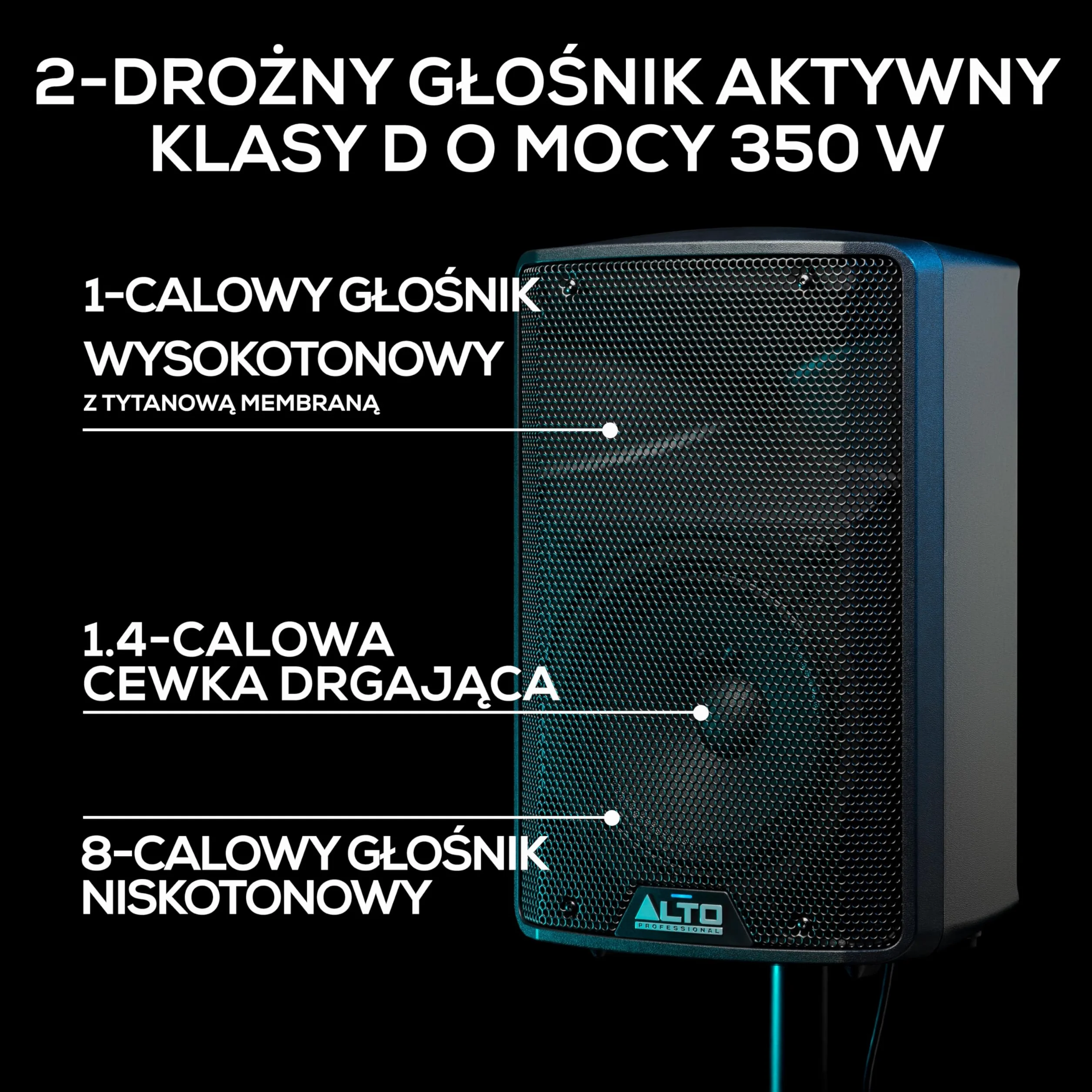 ALTO TX308 350W, 8" 2-Drożny Głośnik PA z Ogranicznikiem Sygnału i Wyłączanym Mikrofonowym Przedwzmacniaczem Liniowym i Wej/Wyj XLR