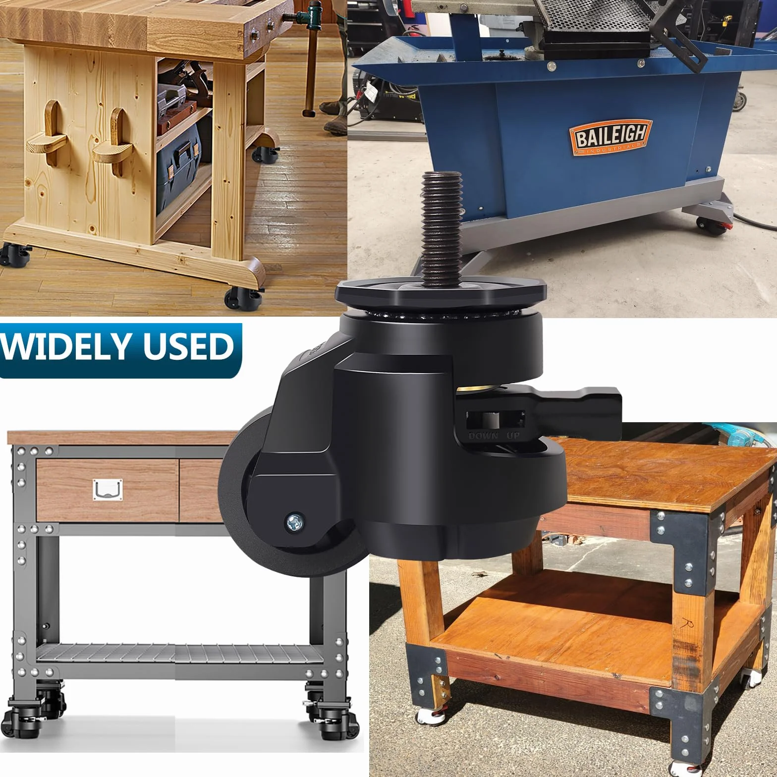 Rolki do dużych obciążeń M12 x 30 mm z regulowanym uchwytem zapadkowym, 4 kółka skrętne do 1000 kg, 50 mm, wysuwane kółka warsztatowe, kółka transportowe, kółka meblowe obracane o 360°, rolki