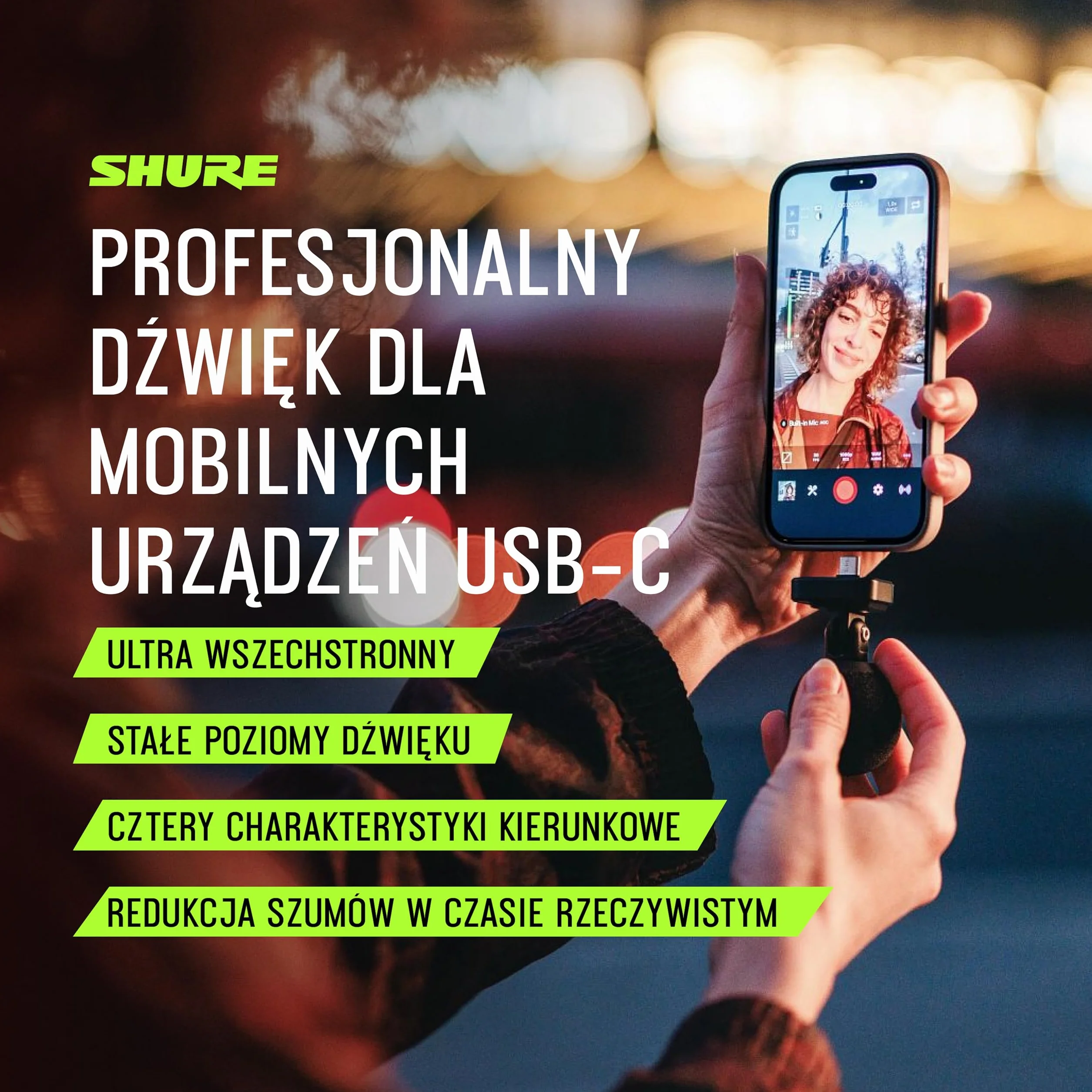 Shure MV88 USB-C Mikrofon, do nagrywania i vlogowania na iPhone i Android, z trybem automatycznego poziomu, odszumianiem w czasie rzeczywistym i czterema wzorami biegunowymi - czarny