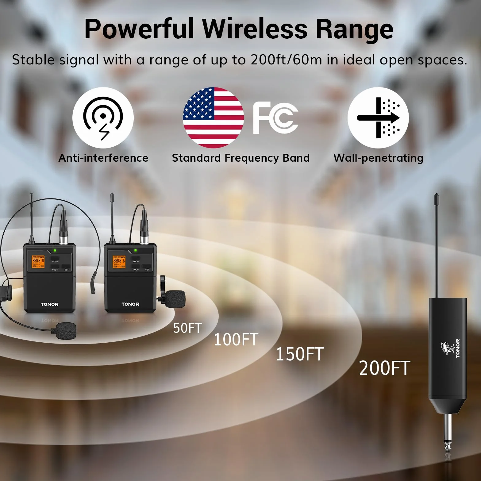 Bezprzewodowy system mikrofonów TONOR UHF z podwójnymi mikrofonami słuchawkowymi/mikrofonami klapowymi Lavalier, nadajniki Bodypack, mini odbiornik ładowalny, 2x5 kanały, zakres 60M, do nagrywania