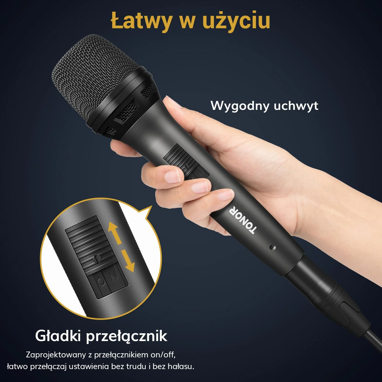TONOR Dynamiczny Mikrofon Wokalny do Śpiewu, Ręczny Przewodowy Mikrofon do Karaoke, Kardioidalny Mikrofon Studyjny z Kablem XLR o Długości 4.5M, Odpowiedni do Głośników, Mowy i Aktywności